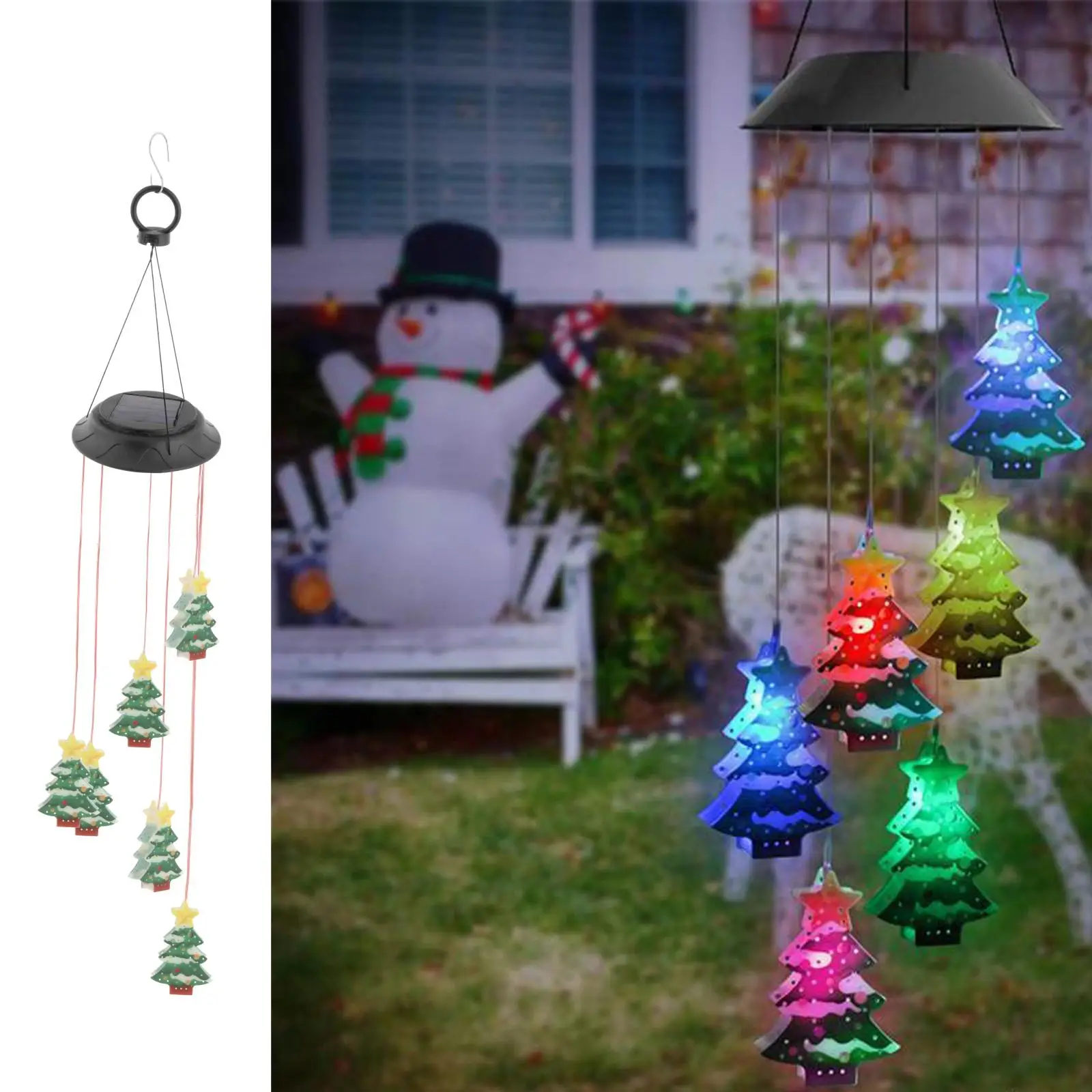 Retro Christmas Tree Solar Powered LED Wind Spinner Chimes Light Halloween Home Garden Pathway Decoration Housewarming Gift