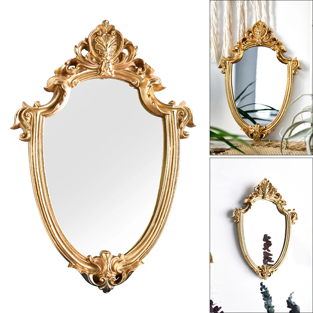 Vintage Gold Resin Frame Decorative Wall Mirror, Small Nordic Retro Gold Relief