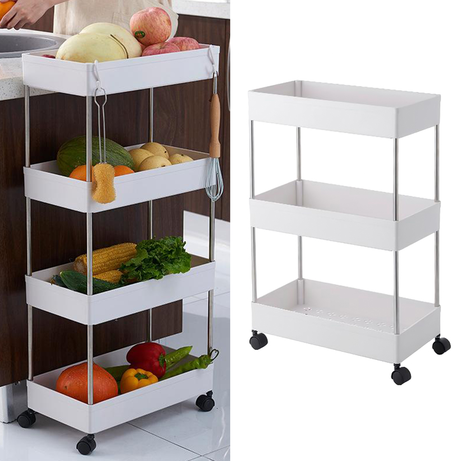 Bathroom Storage Rack Cabinet Living Room Shelf Home Furniture Fruits Movable Wheels Shelf