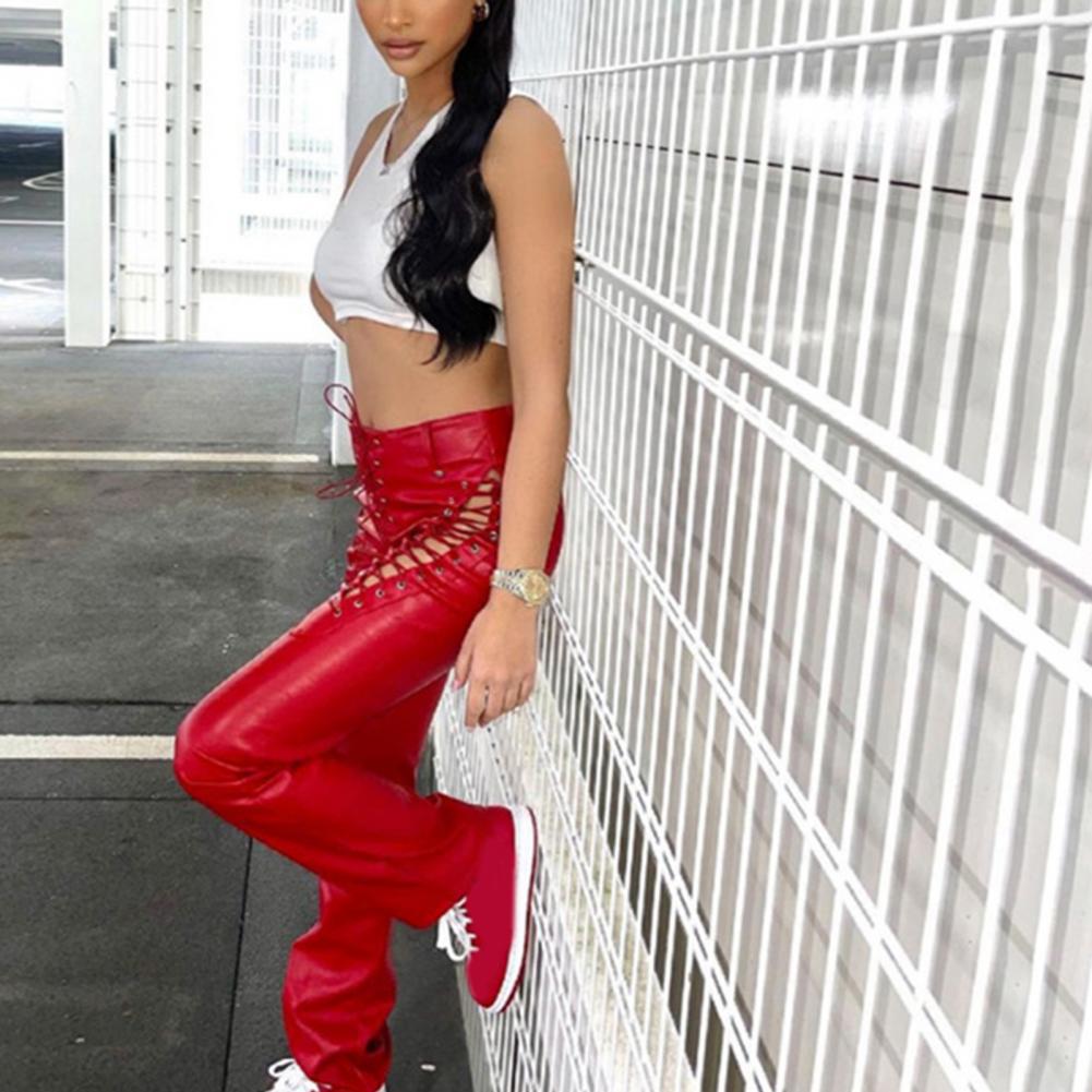 PU Y2K High Waist Pants Women Chic 