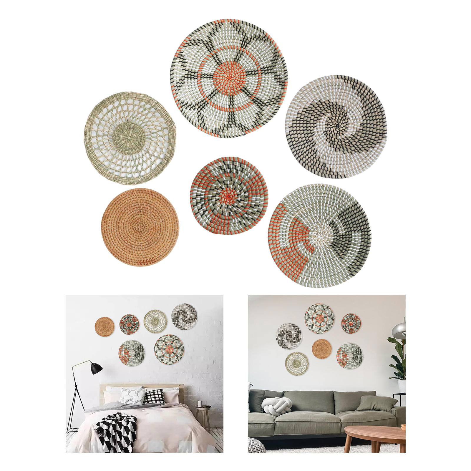 Flat Wicker Wall Decor, Woven Basket Wall Decor from Seagrass, Rustic African Wall Baskets - Gift Idea for Farmhouse Xmas Decor