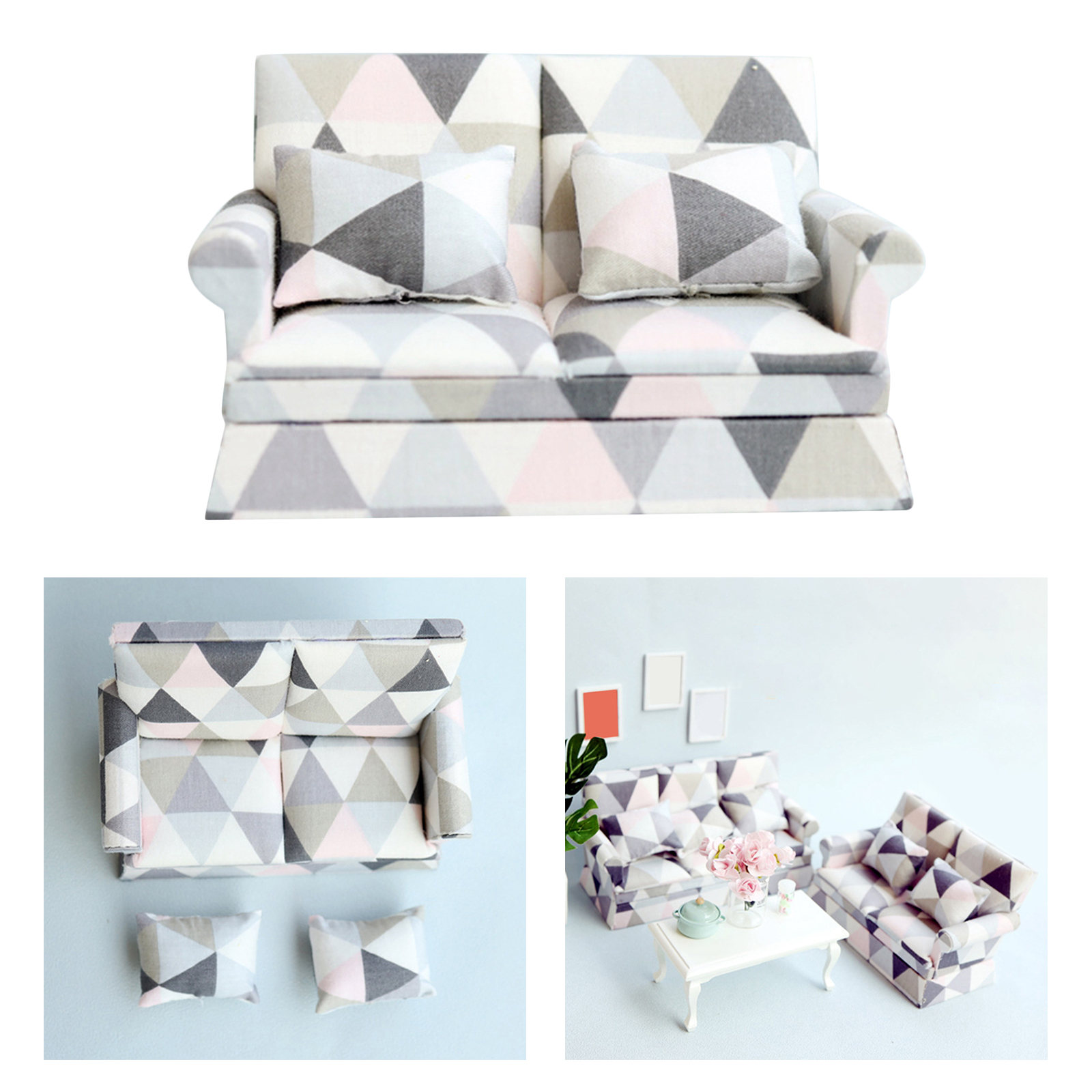 1pc Wooden 1:12 Dollhouse 2-Seat Sofa DIY Pretend Play Decor Accs Toys