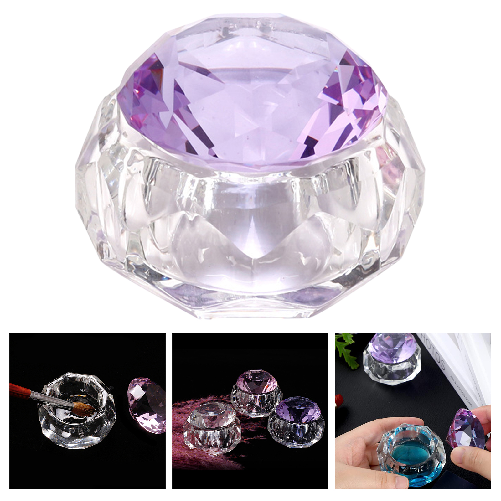 Nail Art Dappen Dish Bowl Crystal Glassware with Lid for Nailart Manicure