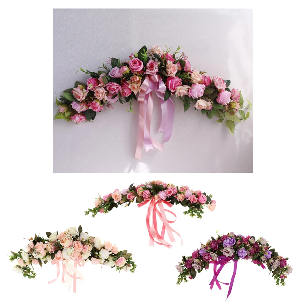 Artificial Silk Rose Wreath Ring Wall Door Lintel Flower Trim Mirror Flower Garland Hanging Wedding Background Prop