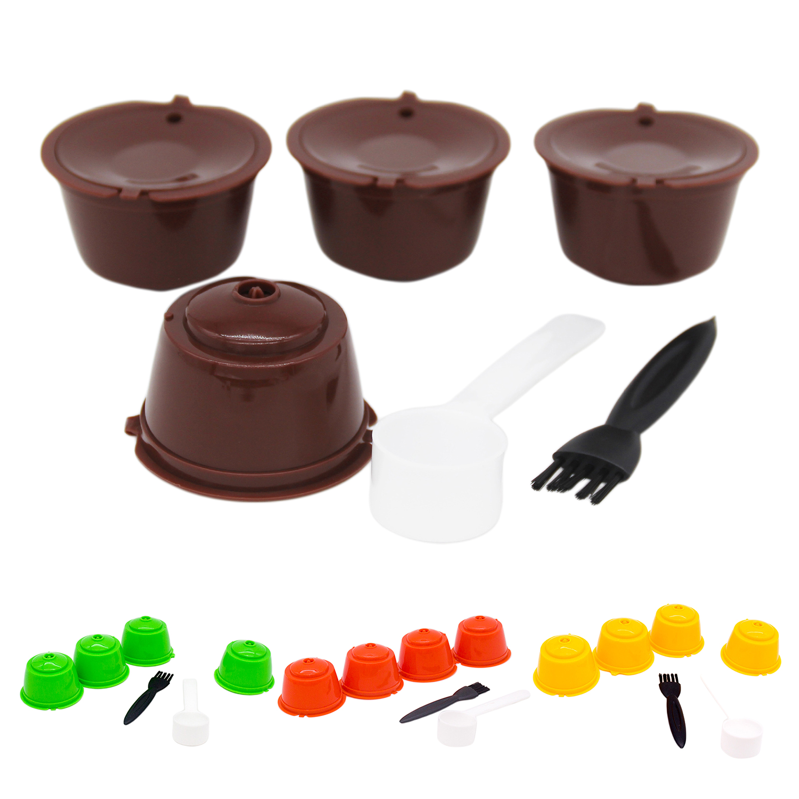 4pieces Reusable Coffee Capsule Coffee Pod Coffee Filter Cup with Brush Spoon for Home Kitchen Bar