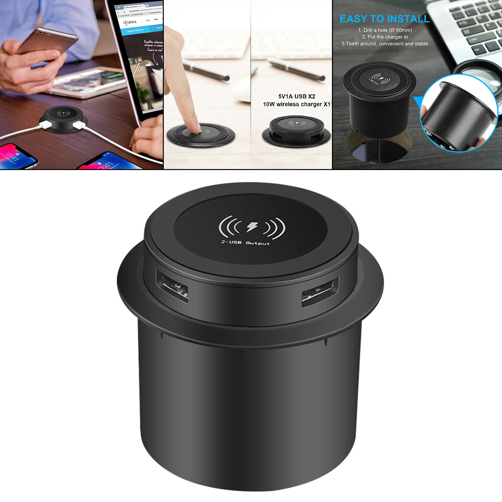 Qi Wireless Charger Universal Fast Charging Embedded for Desk Bedside Coffee Shop Cell Phones Earphone