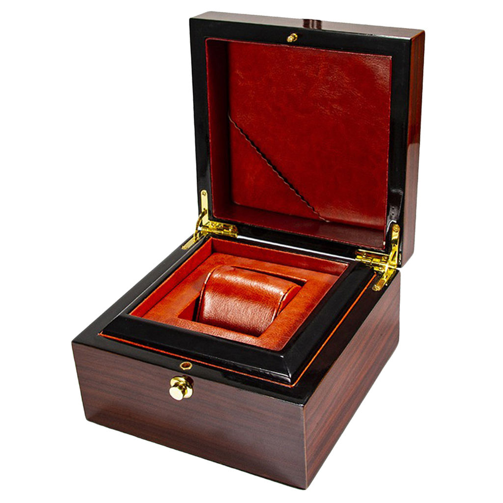 Square Red Wooden Wooden Watch Box Single Gird Wristwatch Display Showcase