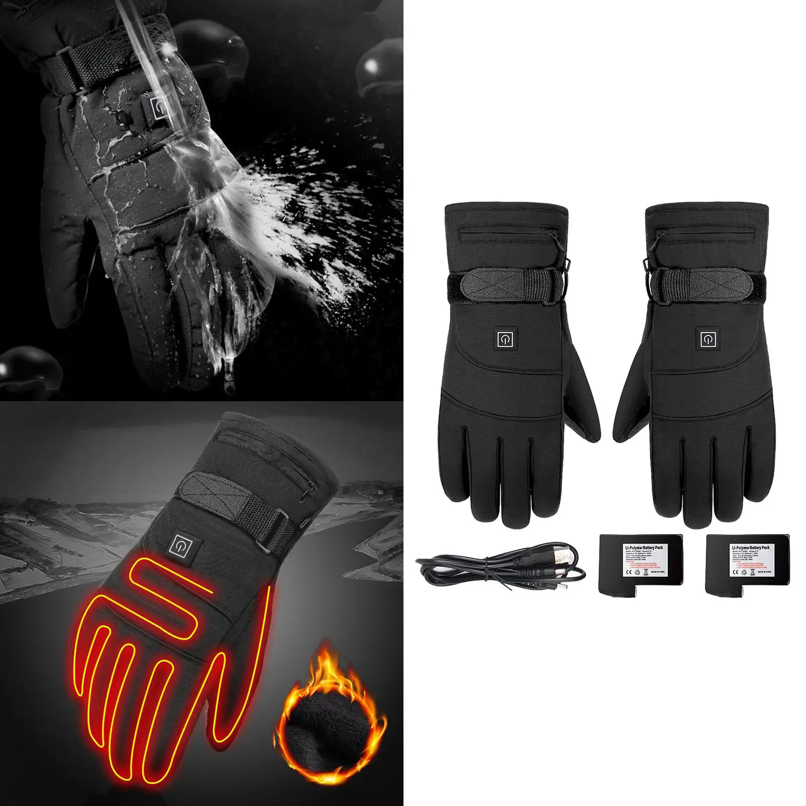 Electric Heated Gloves 3 Levels Temperature Control Thermal Gloves Warm Touchscreen Gloves for Skiing Fishing Hiking