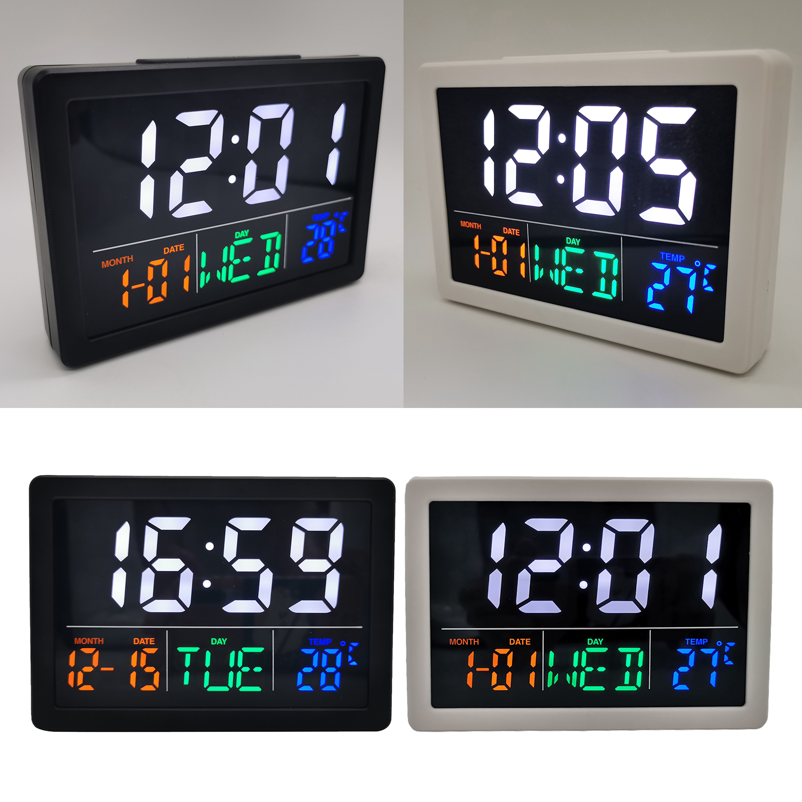 1PC Electronic Tabletop Digital Alarm Clock Time Temp Calendar Humidity Bedside Clock Office Home Decoration