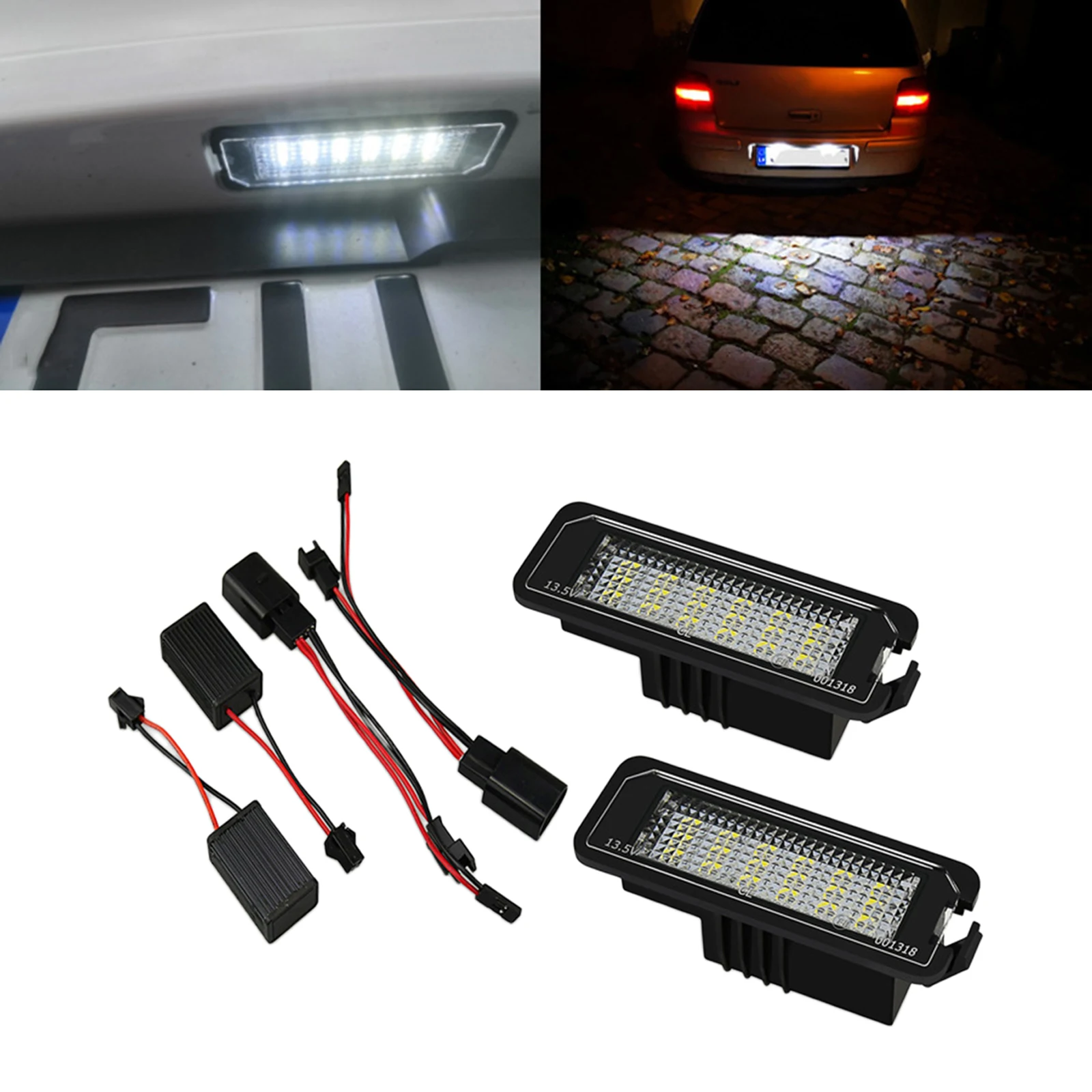 2Pcs LED License Number Plate Light Lamp Bulb Assembly Fits for VW Golf 4 5 6