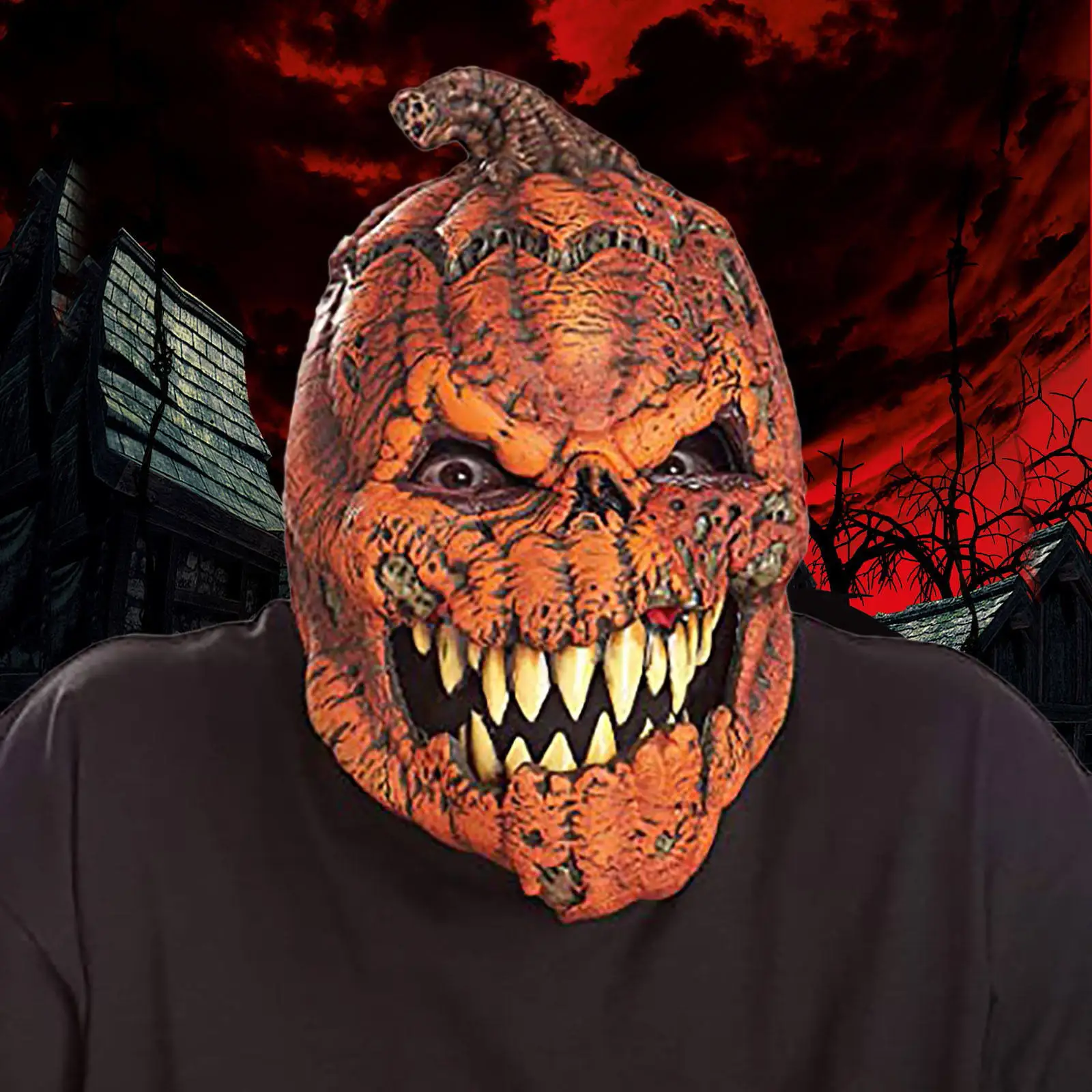 Scary Evil Pumpkin Monster Full Hood with Removable Chin for Men and Women Cosplay Party Mask Pumpkin Head