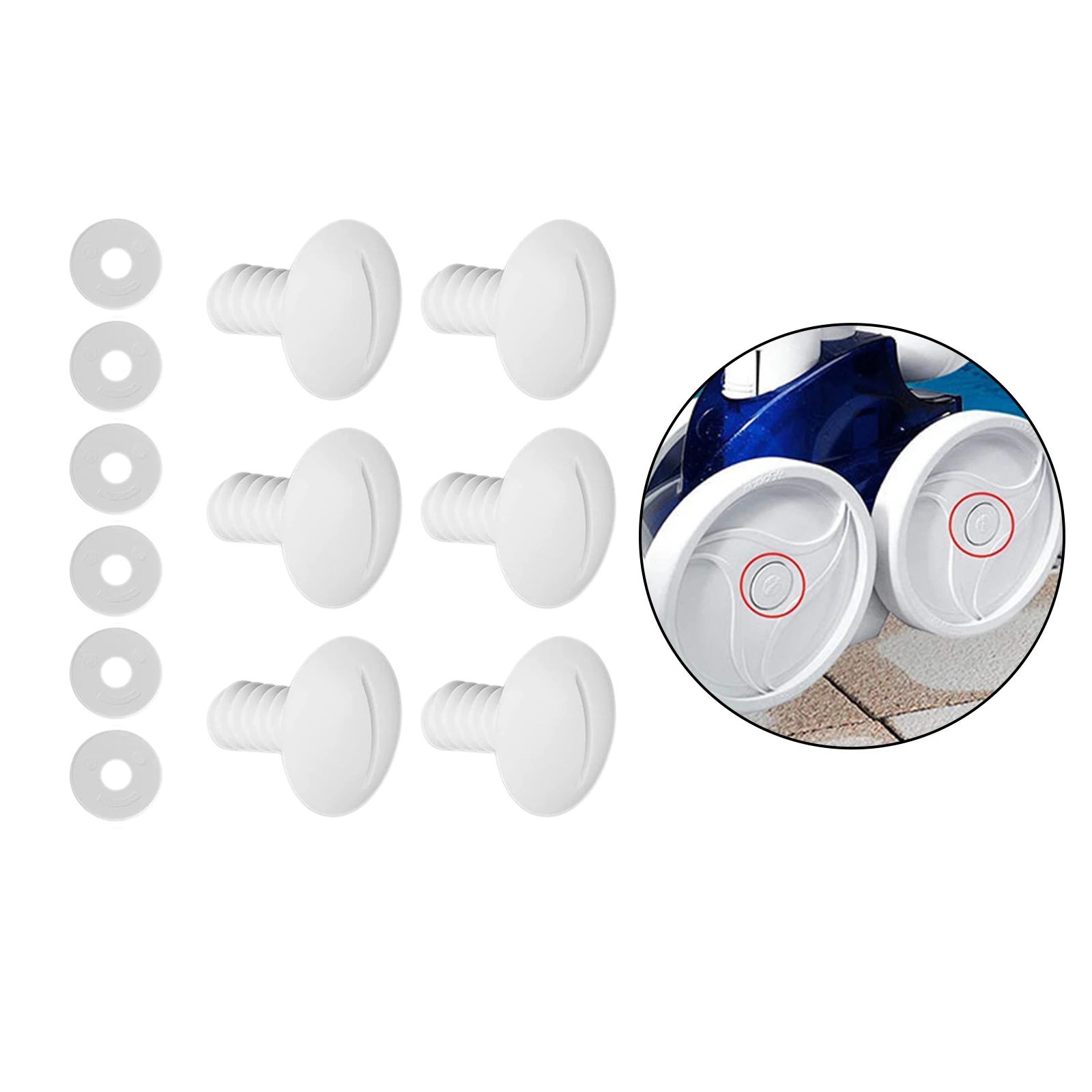 6 Sets White Plastic Wheel Screws with Washers C55 for Polaris 180 280 Pool Cleaner Accessories