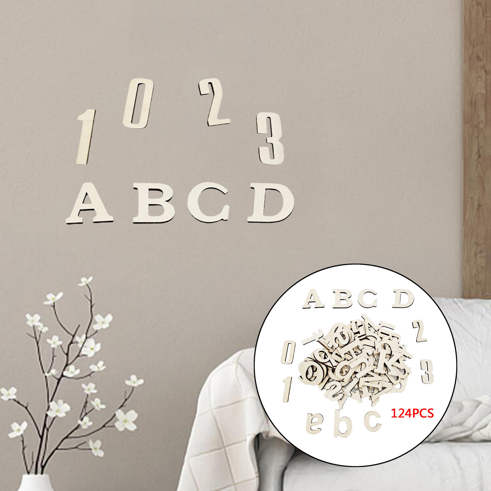 124 Pieces Wooden Capital Letters Alphabet Pieces Numbers Wood Cutout Letters Handcrafted for Farmhouse Nursery Decor Gift Baby