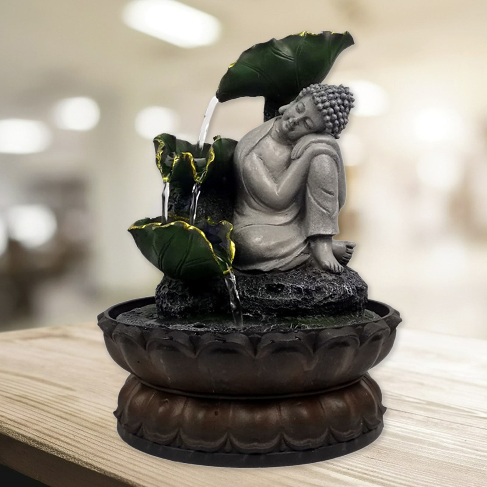 Buddha Tabletop Fountain Resin Landscape Sculpture Feng Shui for Indoor Desk