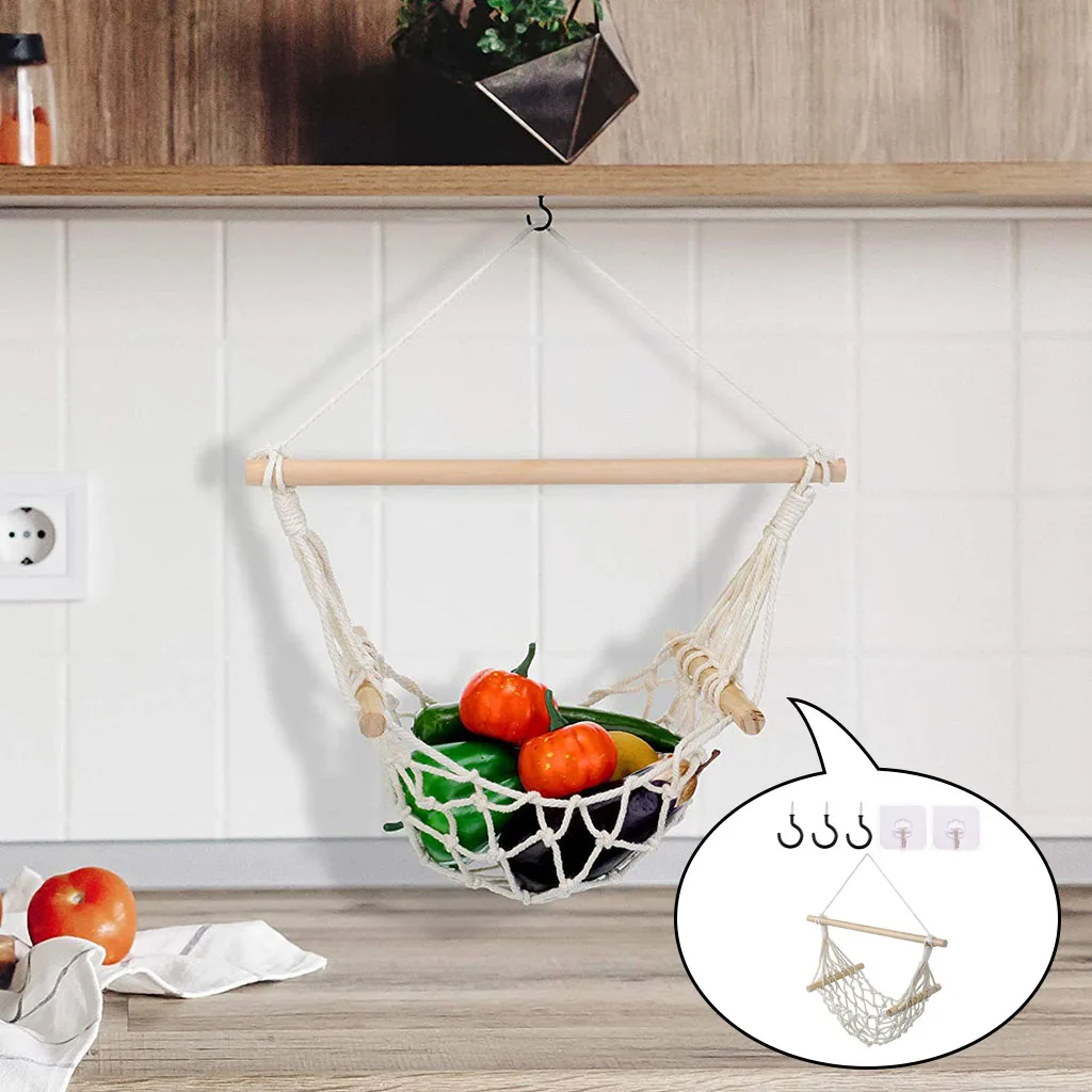 Handmade Macrame Hanging Fruit Hammock Fruit Holder Kitchen Space Saving