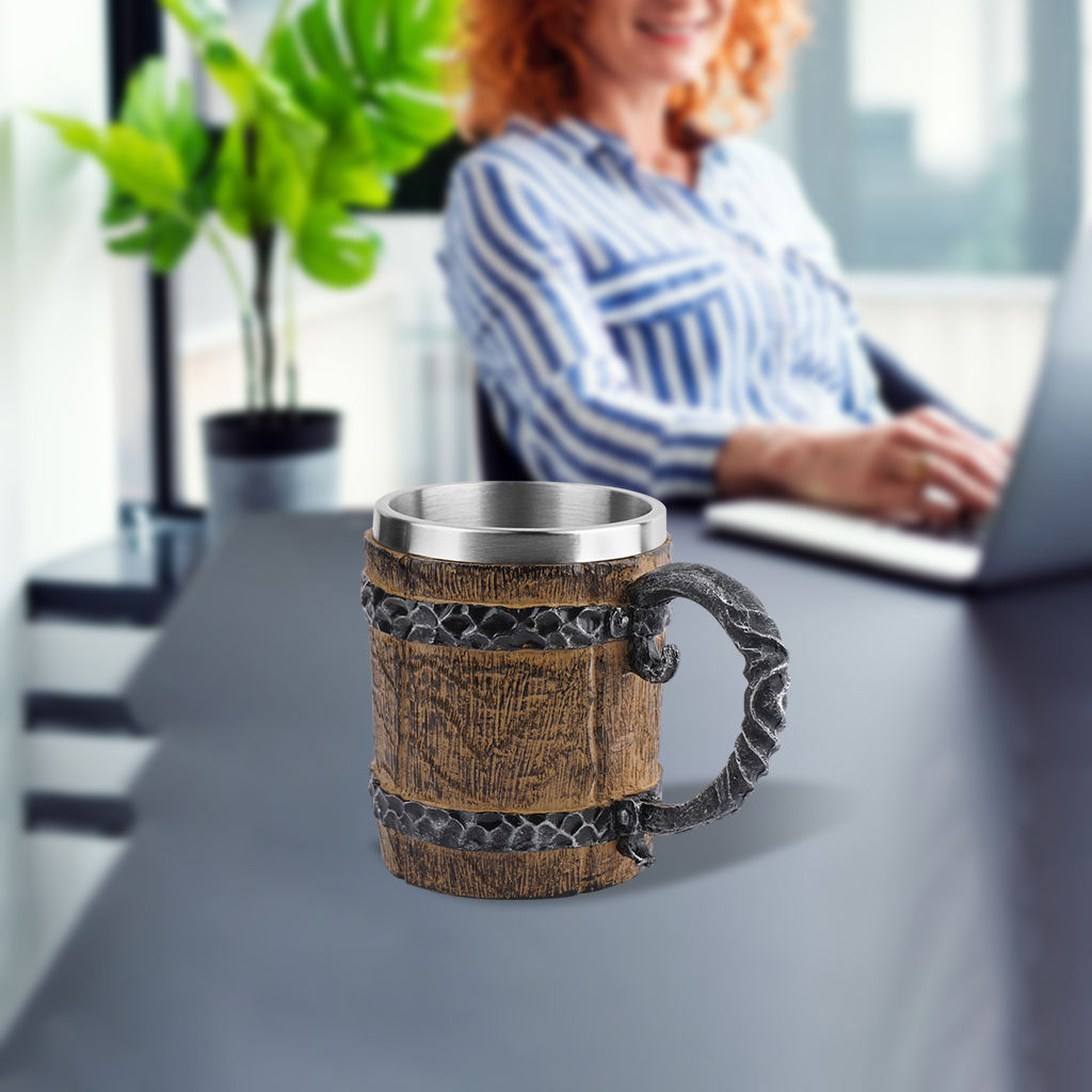 Stainless Steel Wooden Barrel Beer Mugs Coffee Tea Water Cup Party Drinking Drinkware for Home Dining Room Ornament