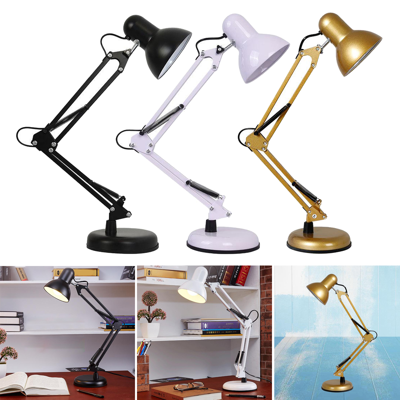Bedside Study Desk Reading Lamp E27 Swing Arm Light Adjustable Home Office