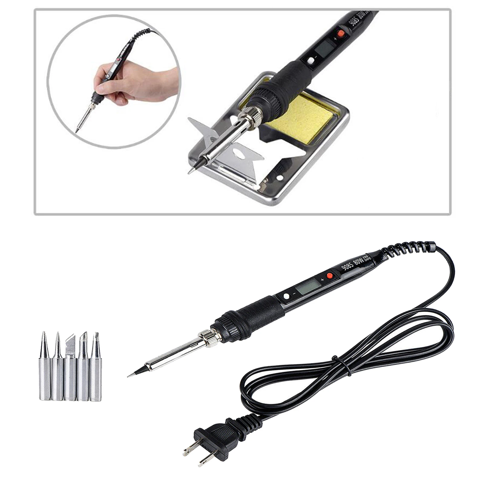 Electric Soldering Iron Kit with 5 Solder Tips Digital Solder Gun for DIY Hobby Projectsm Jewelry Repairing, US Plug