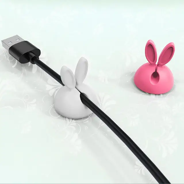 Support de câble de données de bureau, 3 pièces, oreille de lapin rose,  figurine d'action créative, mignon, casque, chargeur USB, Protection,  organisateur