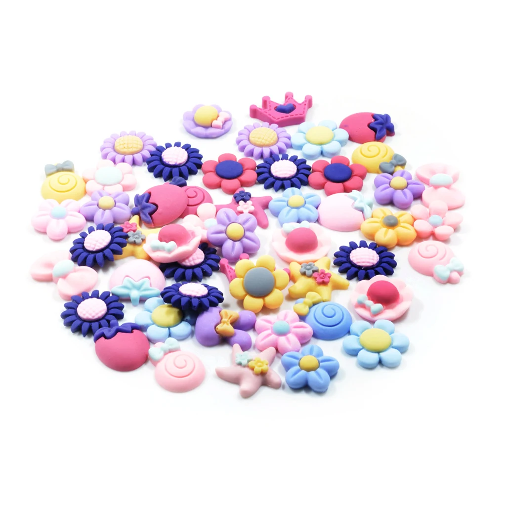 50Pcs Mixed Kawaii Resin Flatback Cabochon Embellishment Craft DIY Scrapbooking Decoration Kids Girls Hair Bows Accessories