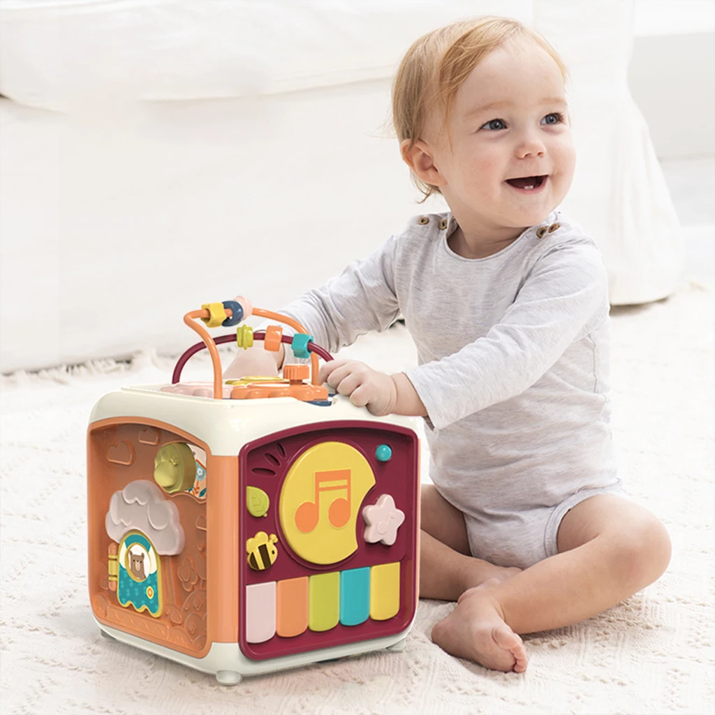 Baby Activity Cube Toddler Toys 7 in 1 Educational Shape Sorter Musical Toy Bead Maze Counting Discovery Toys For Kids Learning