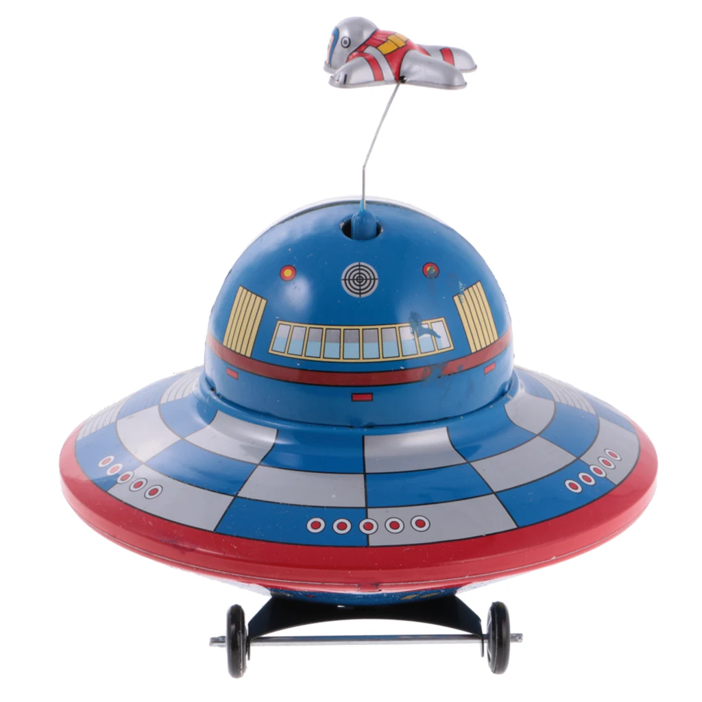 Vintage Space Ship Model Clockwork Wind Up Tin Toy Collectables for Kids/Adult Gift