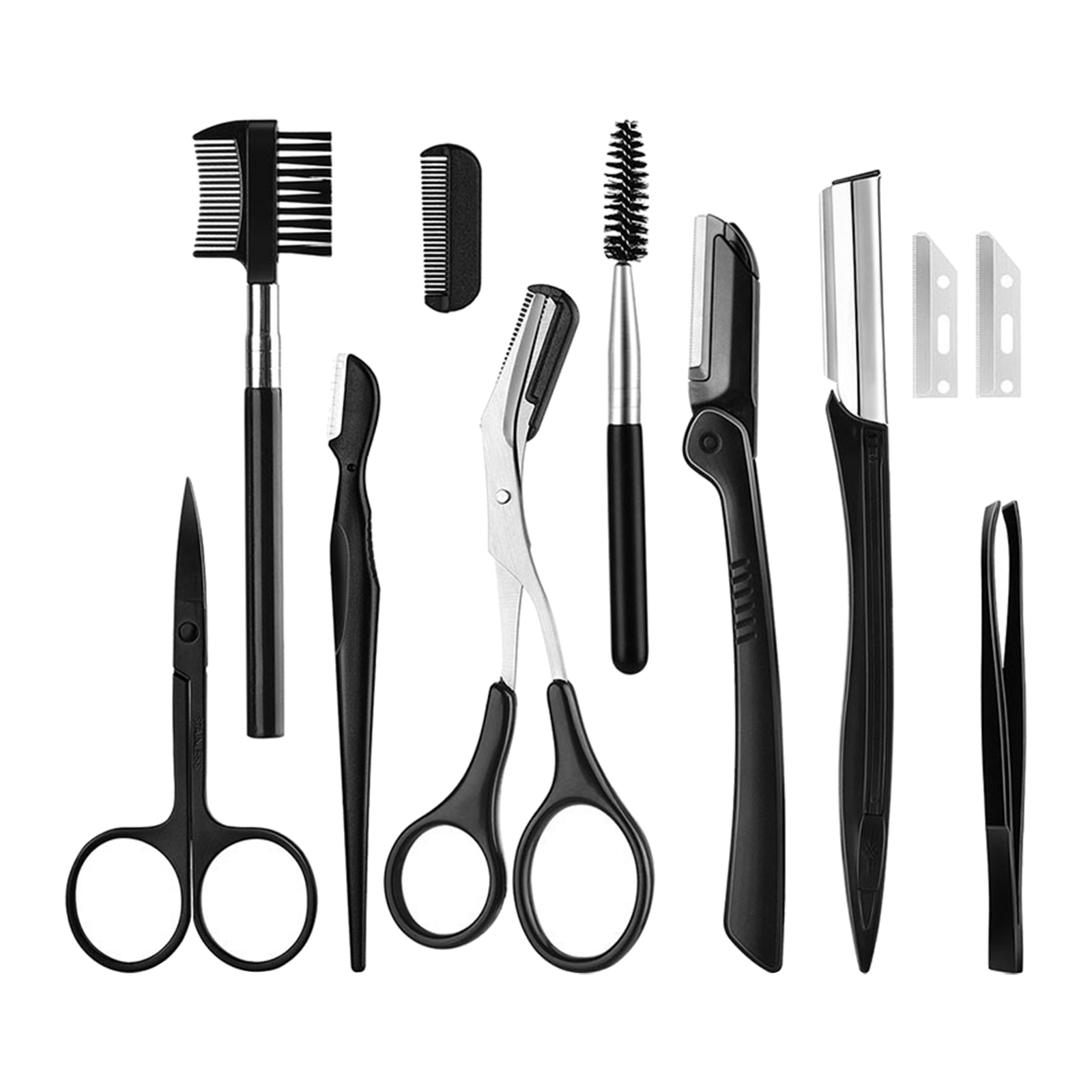 11 Pcs Eyebrow Trimming Kit Includes Eyebrow Scissors, Tweezer, Eyebrow Razor, Shaping Scissors Brush Comb for Women & Men