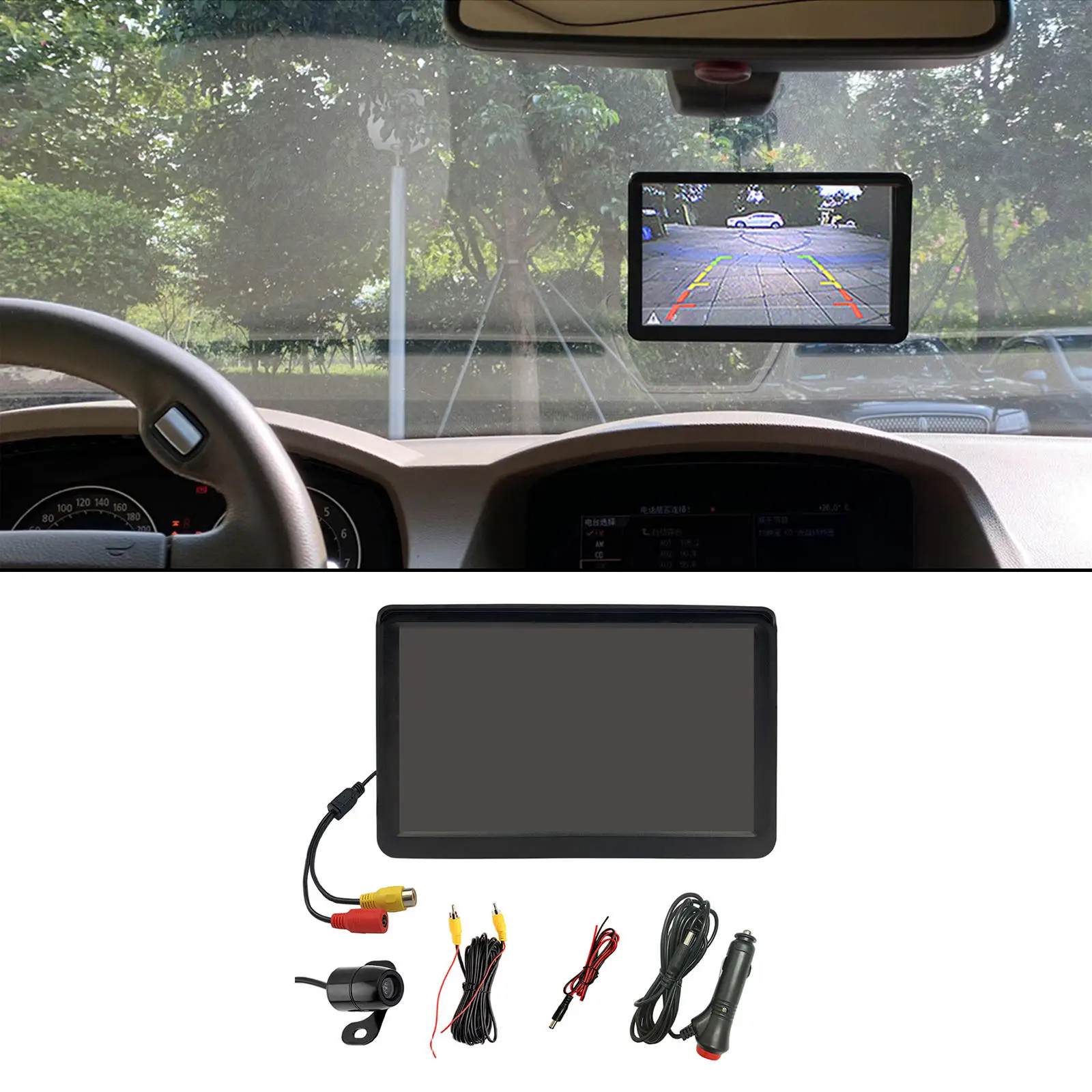 Rear View Car Monitor LCD 7 in 170 Viewing Angle 12V HD Lens Reverse Camera Kit for Parking Vehicles Truck Park Assist