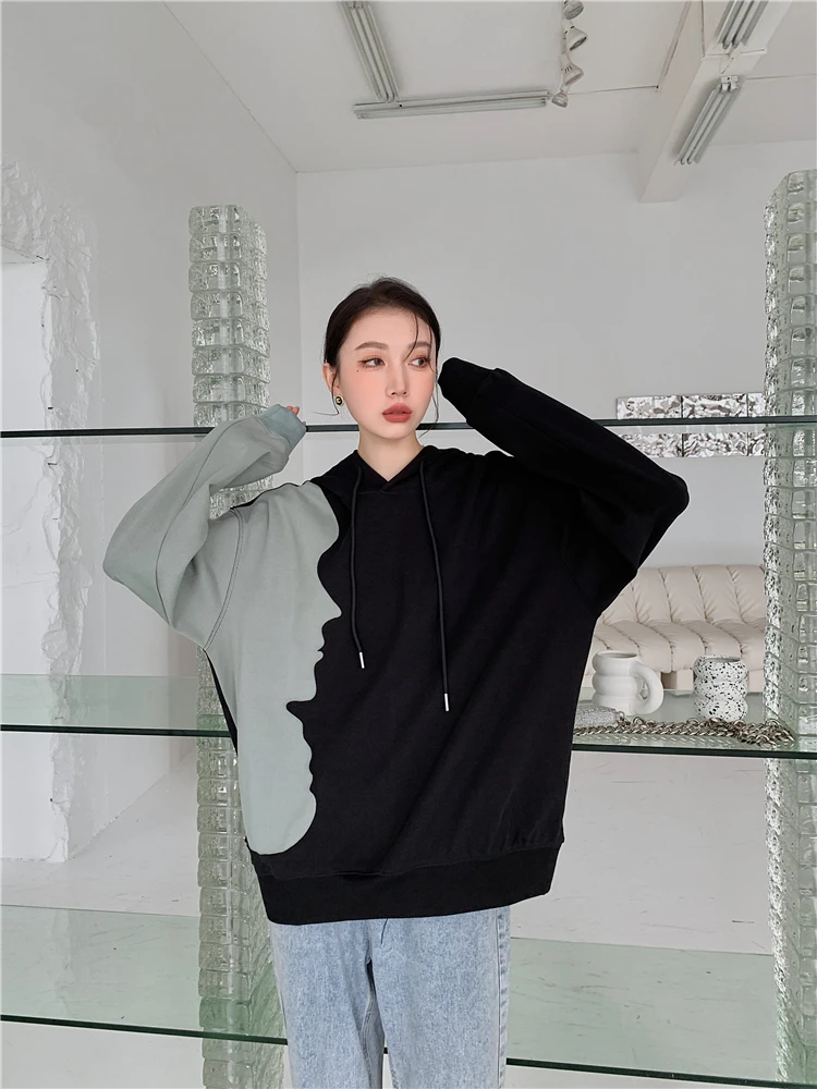 H956c81b6e34546f4bb3dc5bac35d1943i - Autumn / Winter Drawstrings Face Patchwork Oversized Hoodie