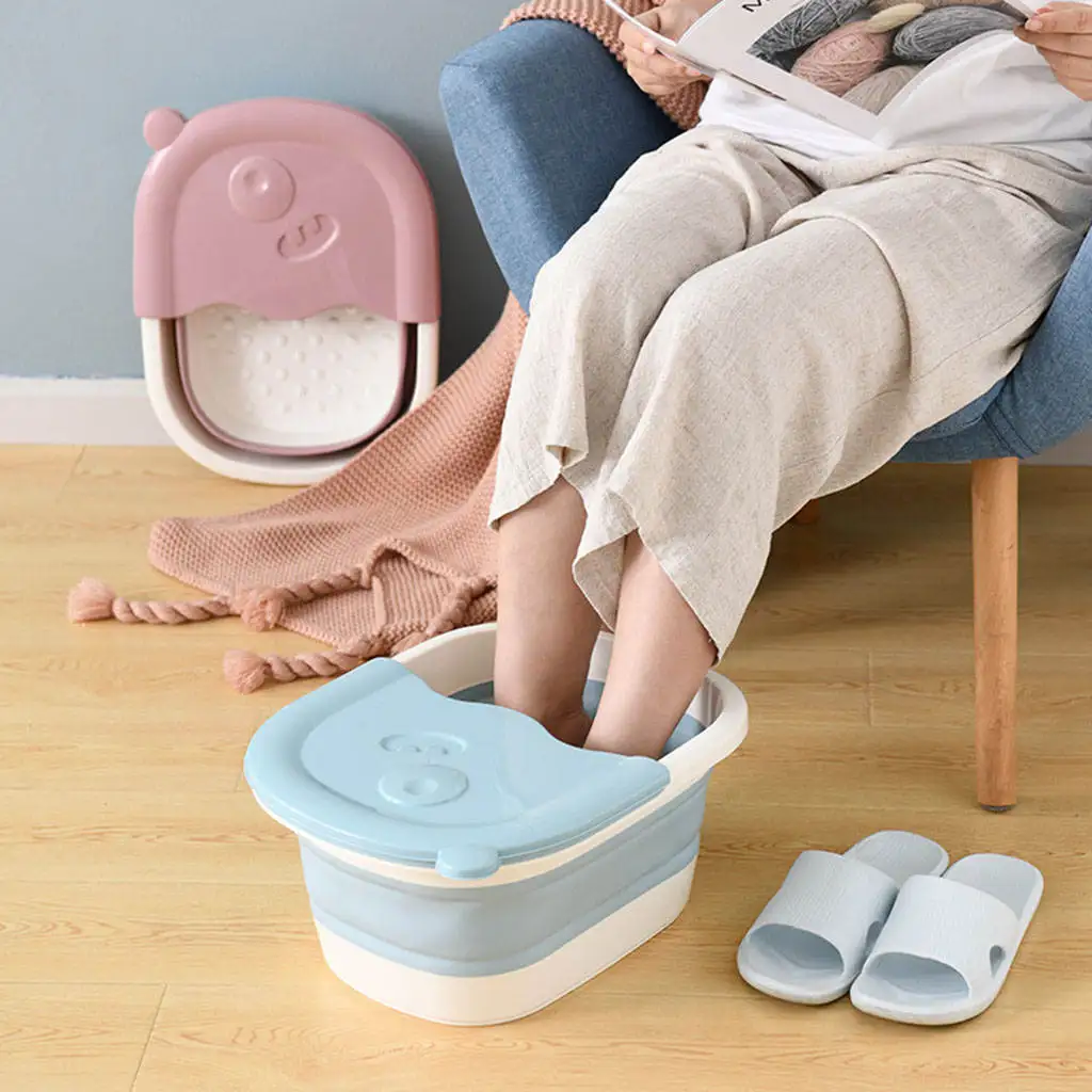 PP Collapsible Portable Foot Basin with Pebble Massage Feet Soaker Soak Pedicure Tubfoot Care Stree Relief