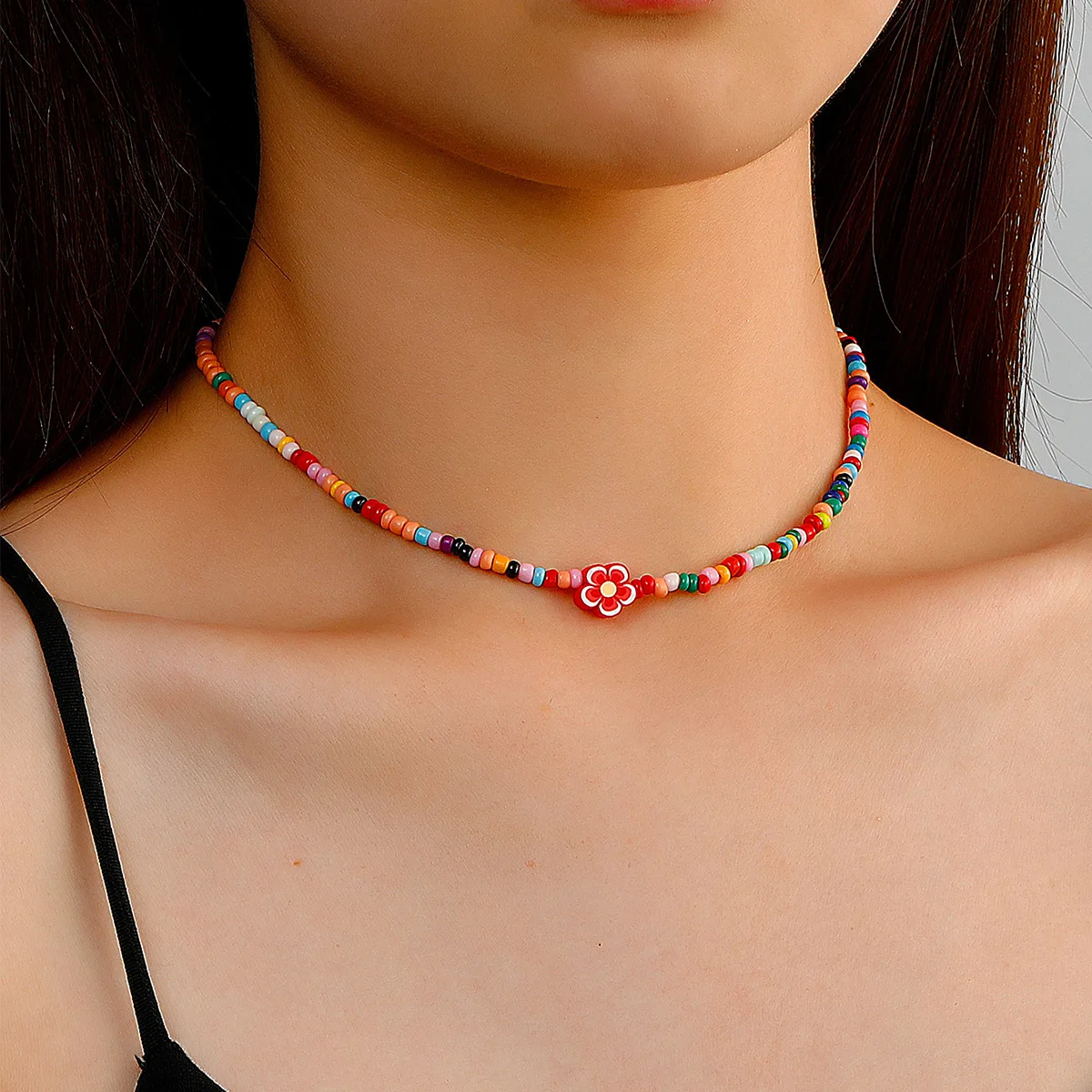 Chokers Bohemian Handmade Beads Necklaces For Women Girls Boho Colorful Clay Flower Clavicle 3079