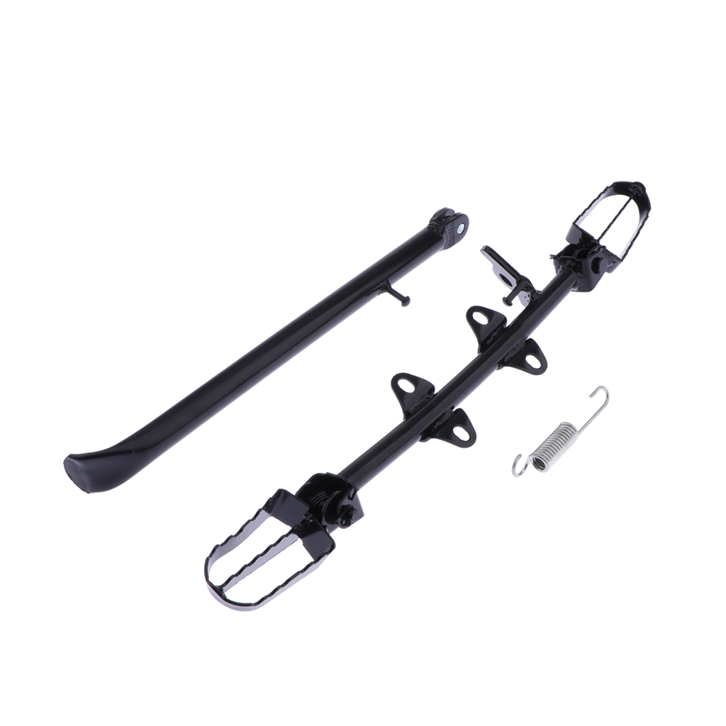 Set of Aluminum Footpegs Foot Rest Mount Bracket Bar and Kickstand Parking Support for 110cc 125cc 140cc ATV Scooter, Black
