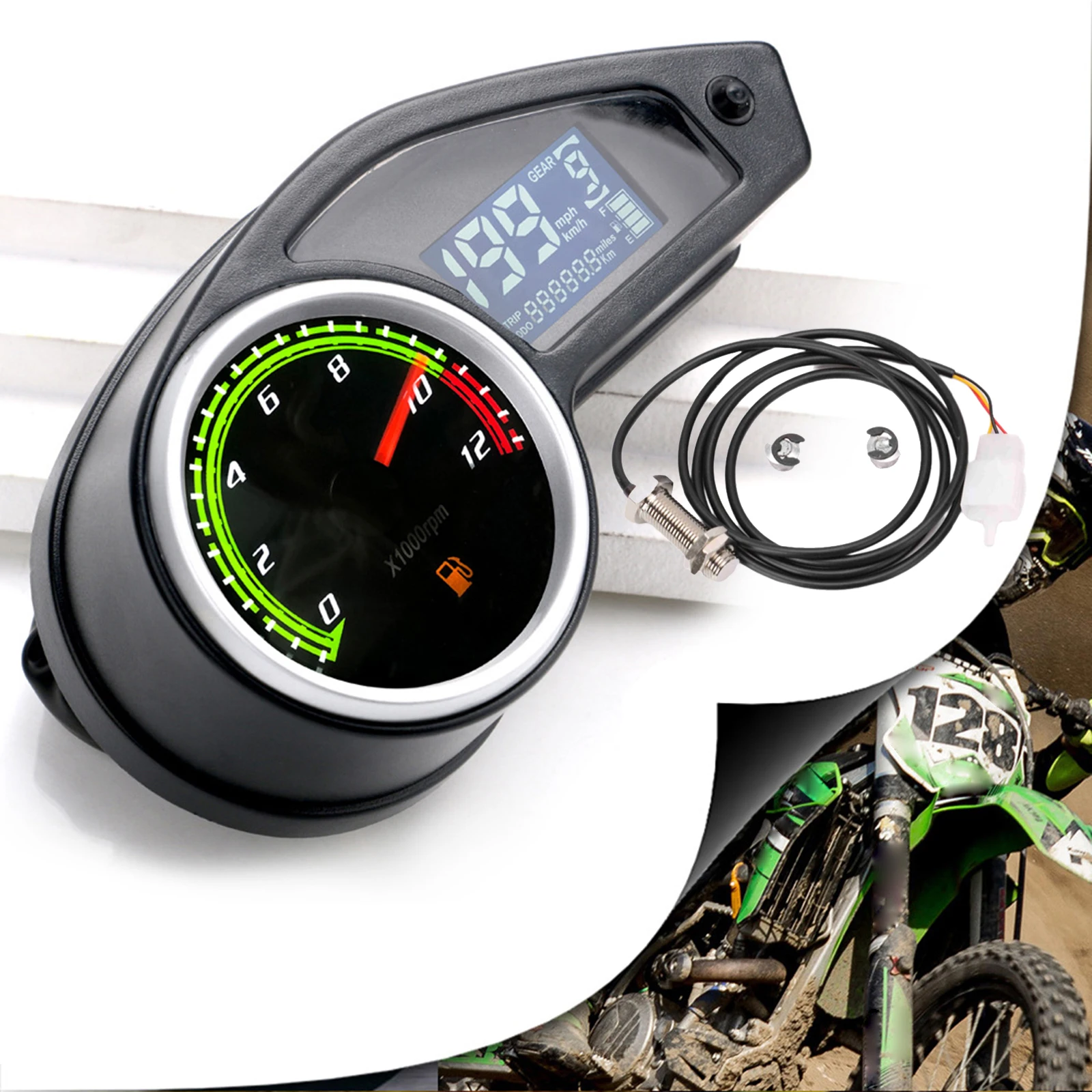 Digital Speedometer Tachometer Fuel Gauge Backlight LCD Screen Waterproof for RPS 250 Black
