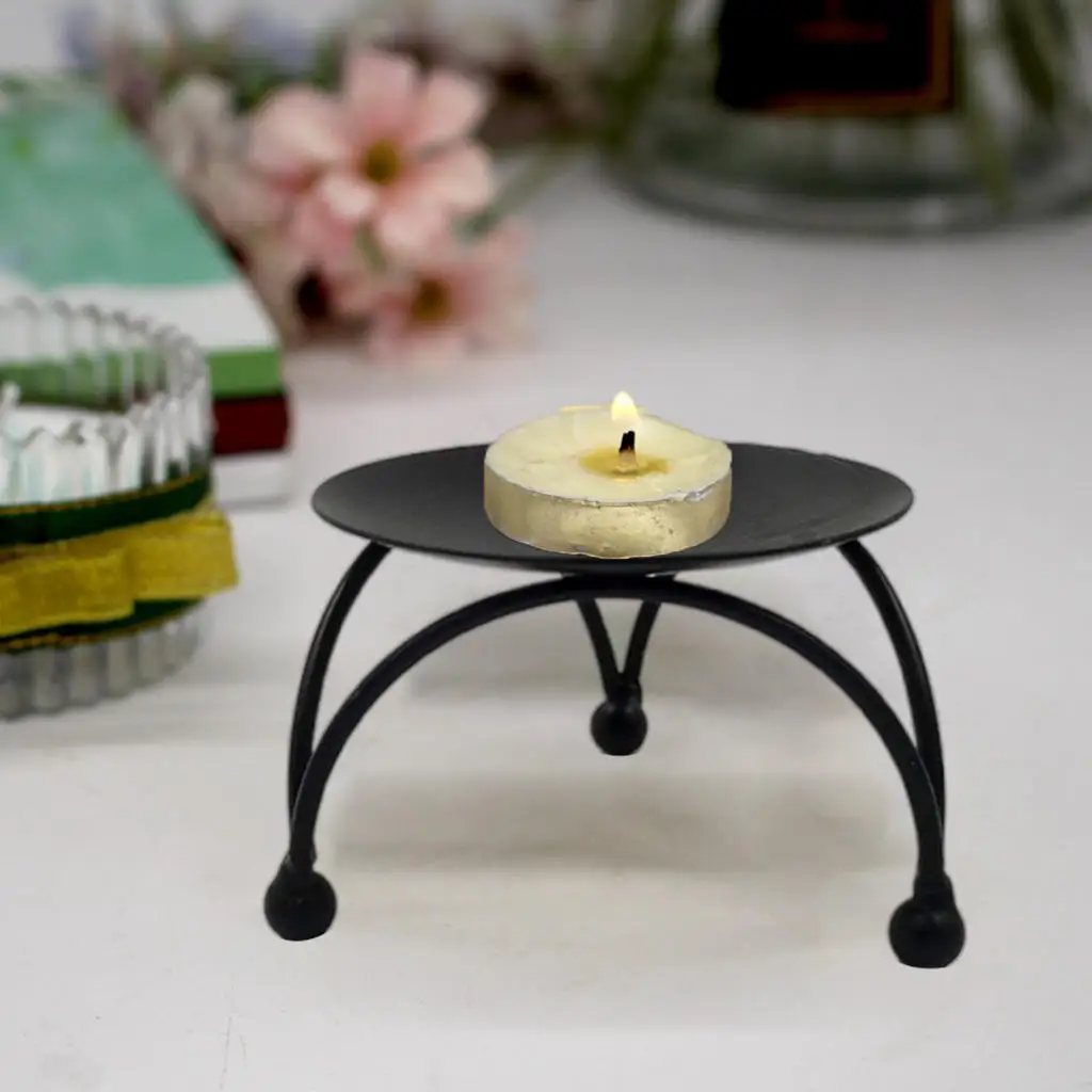 Wrought Iron Candle Holder Three-Legged Candlestick Plates for Housewarming Gifts