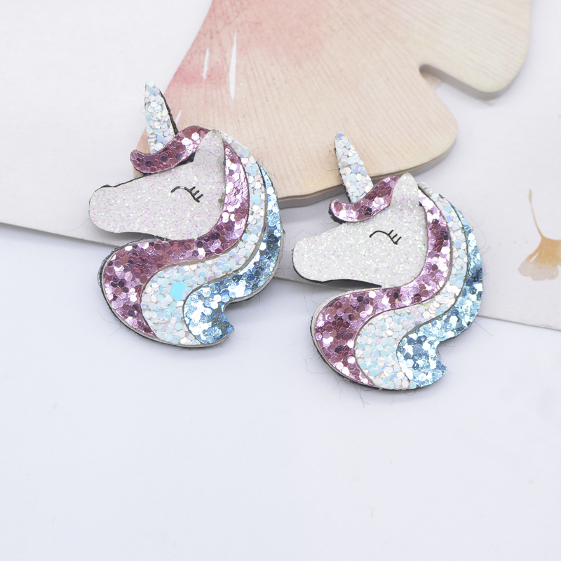 10 Stück gepolsterte Glitzer-Leder-Kawaii-Einhorn-Aufnäher zum Basteln, Kleidung, Dekor, Applikationen, DIY, Kopfbedeckung, Haarspangen, Schleifen-Zubehör – Detail 3