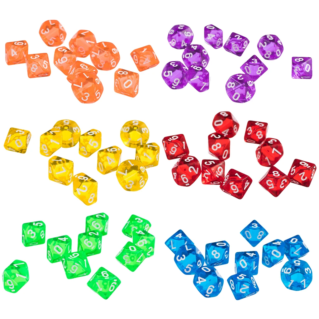 60x Polyhedral Dice 10 Acrylic Faces Dice D10 Table Games Party Bar