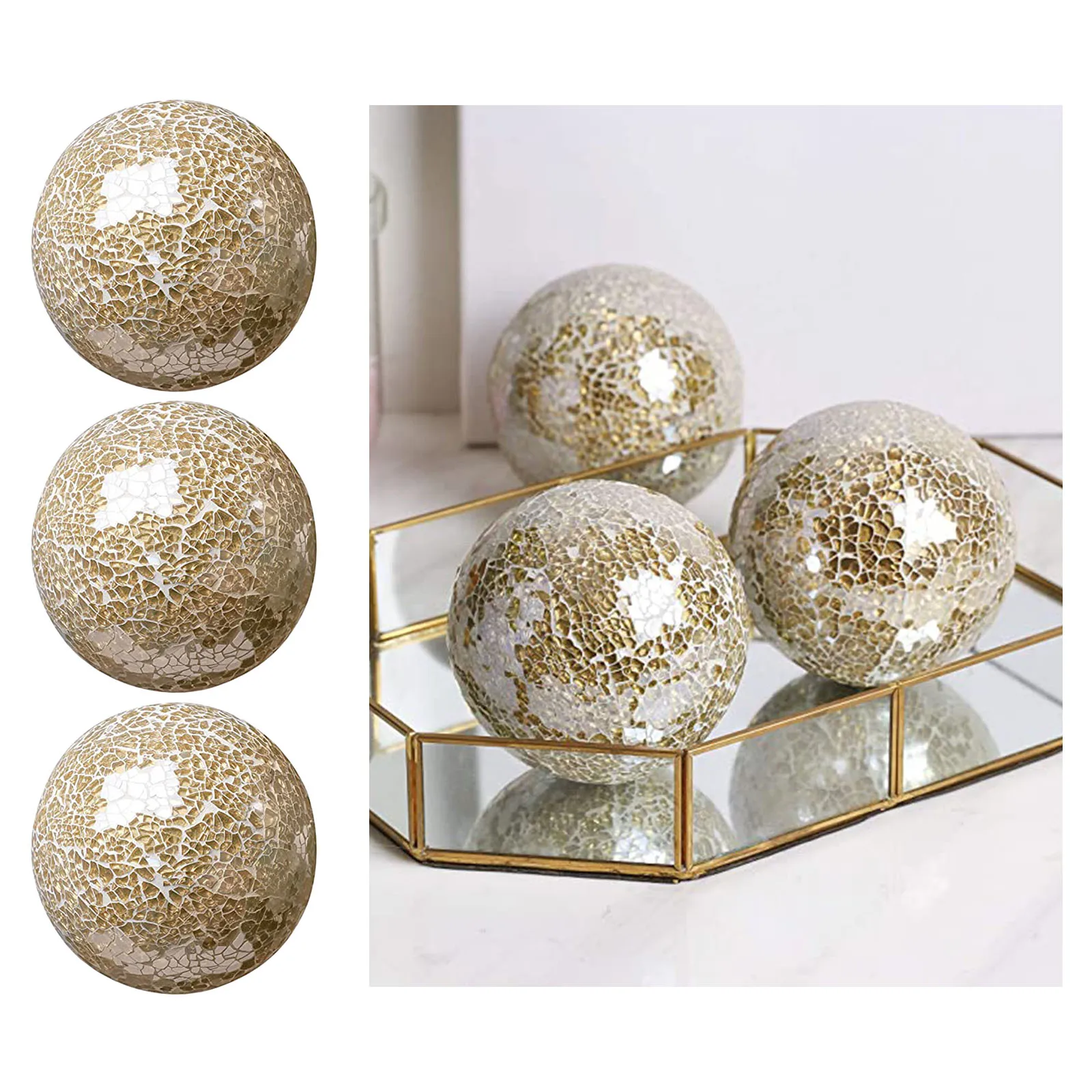 3pcs Decorative Glass Mosaic Mirror Balls 10cm Home Sphere Ball Ornaments for Living Room Table Centerpiece Decorations
