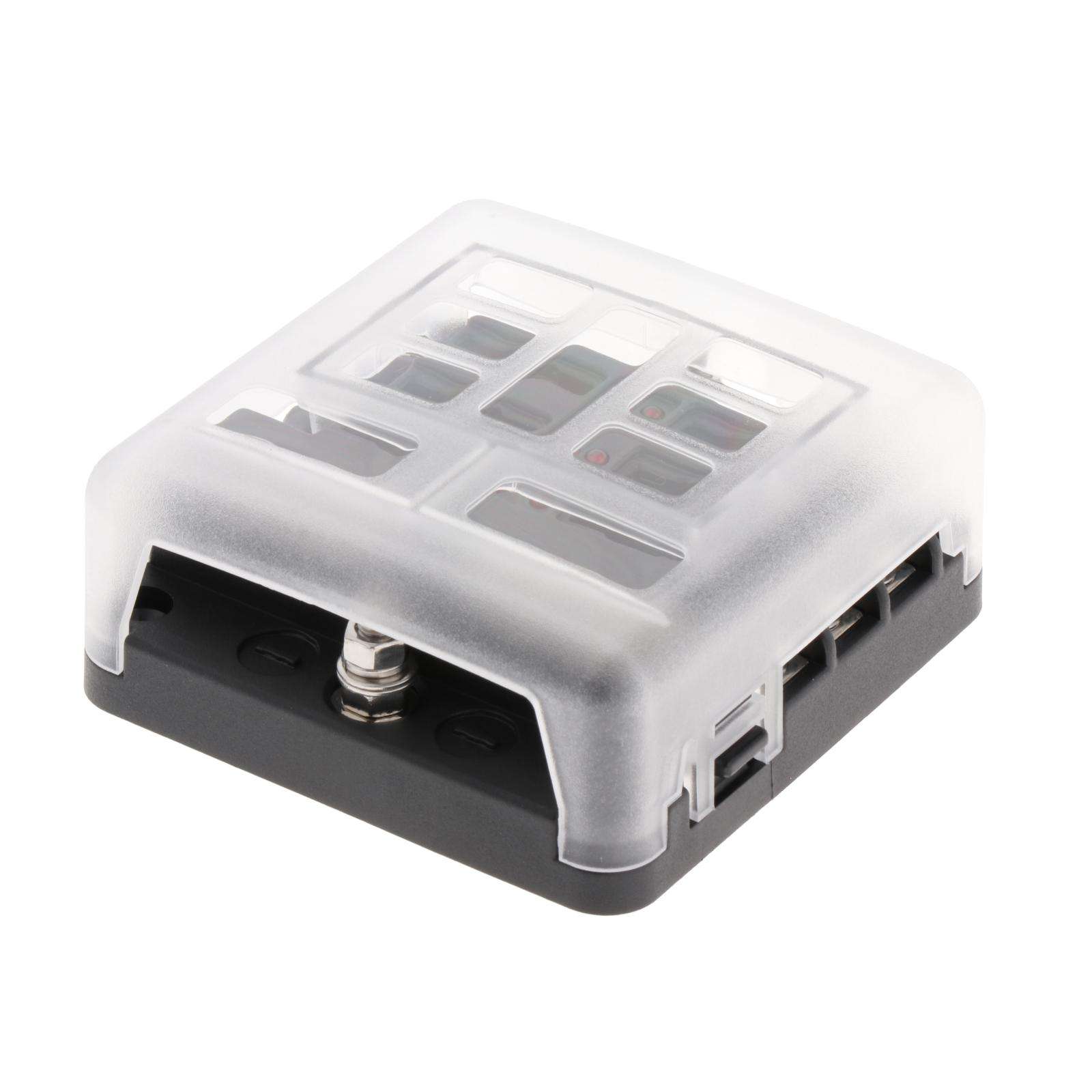 Car LED Fuse Box with Protection Cover PC Damp-Proof 6 Way PBT DC32V Fuse Block for ship Automotive Yacht Tankers Vehicle