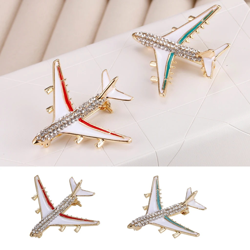 Sparkly Crystal Brooch Pin Aircraft Plane Jet  Badge Women Men Jewelry
