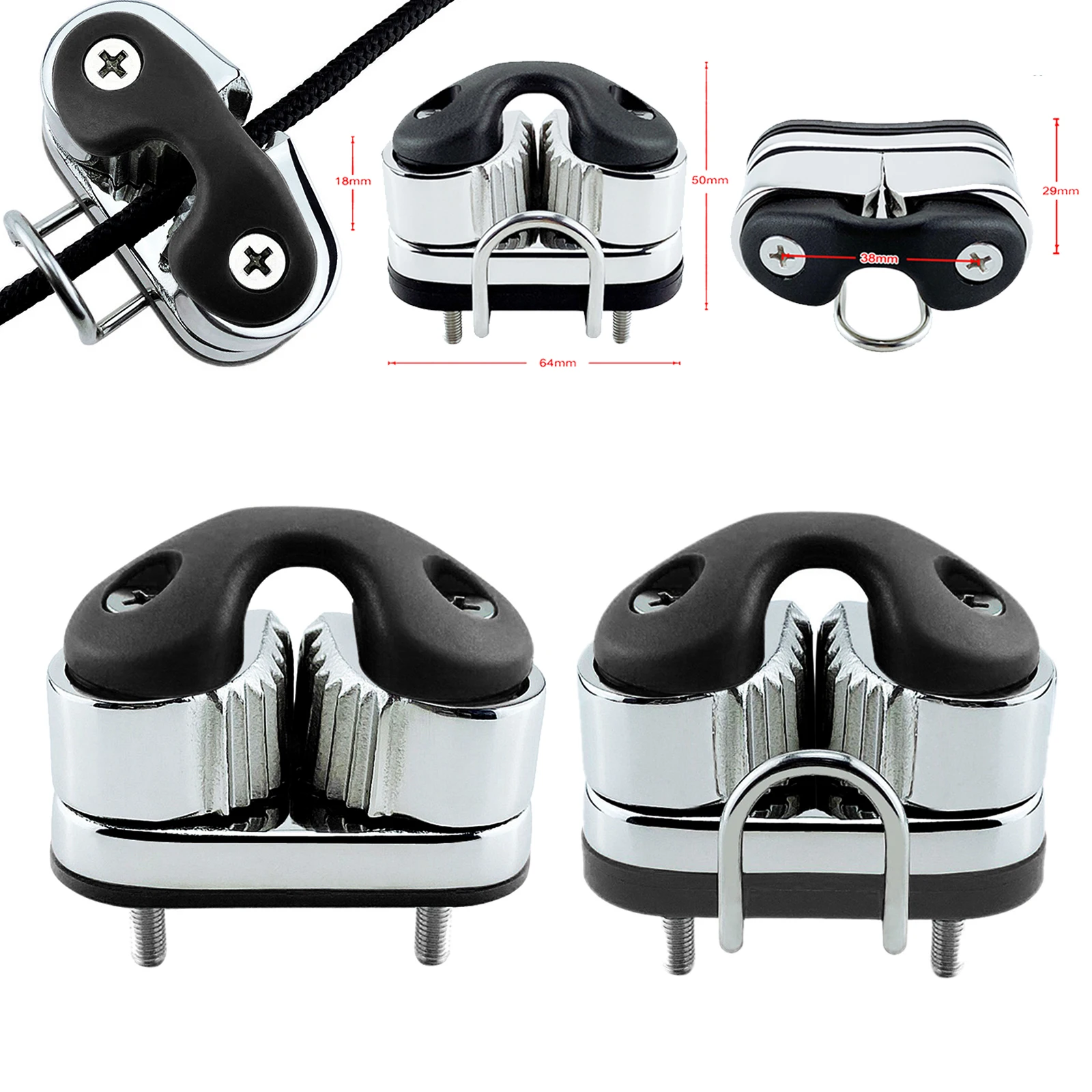 316 Stainless Steel 2 Row Ball Bearing Cam Cleat for Fairlead Sailing Sailboat For Rope Diameter 3-12mm 1pc