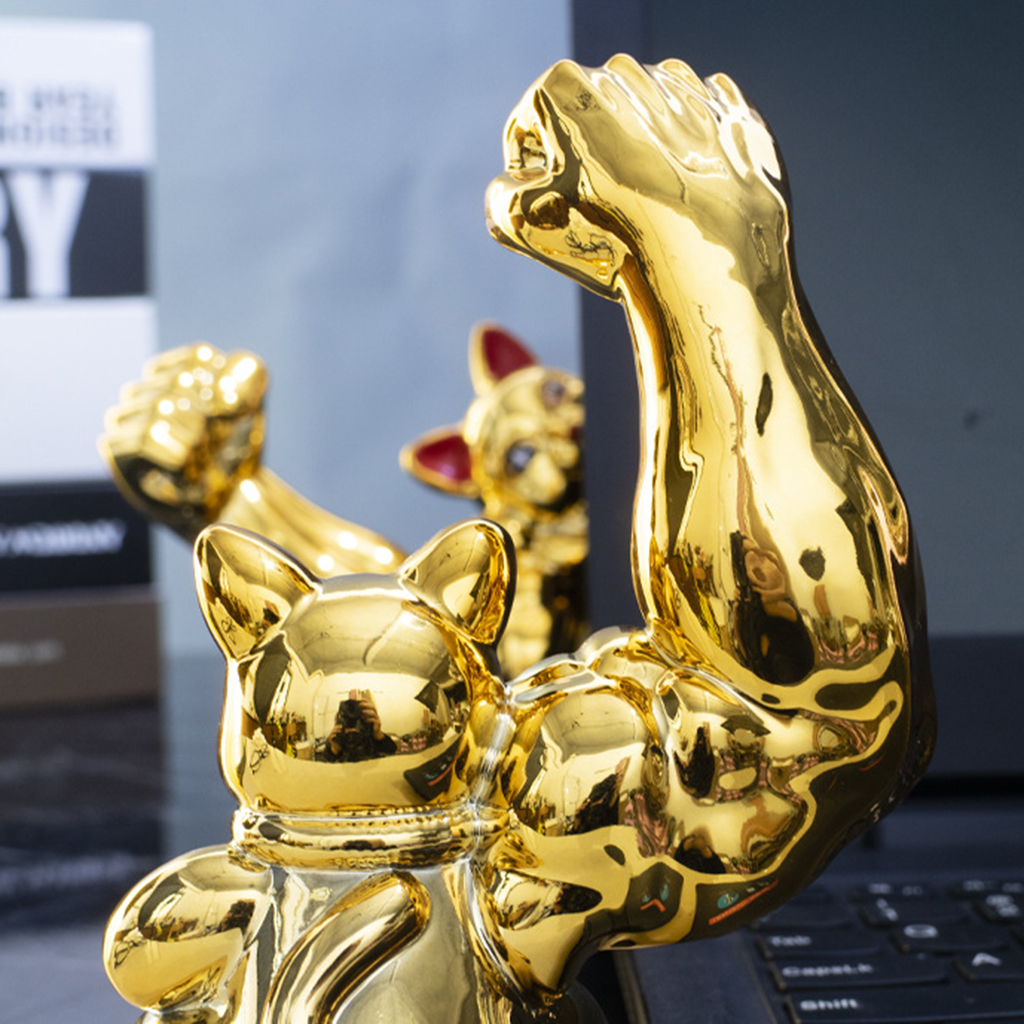 Creative Muscle Arm Lucky Cat Figurines Home Wealth Decoration Car Interior Feng Shui Animal Crafts Office Room Shop Ornaments