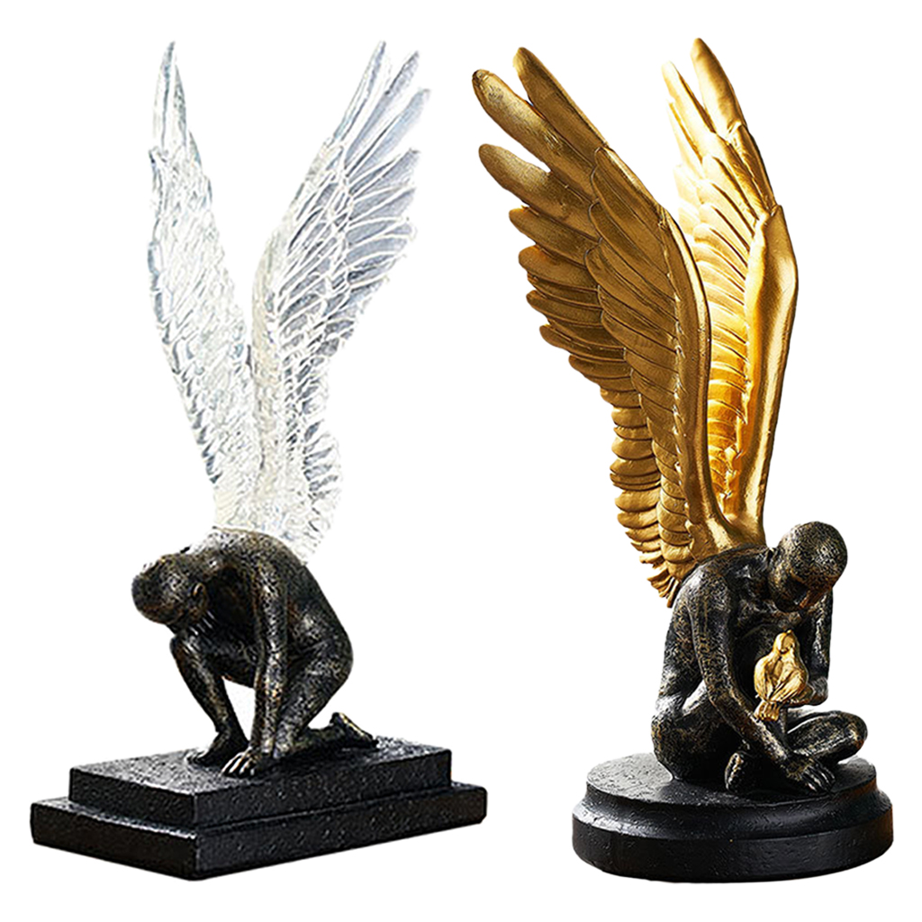 Nordic Angel Wing Sculpture Figures 3D Angel Statue Resin Crafts Bedroom Home Hotel Desktop Garden Decoration Accs Gift