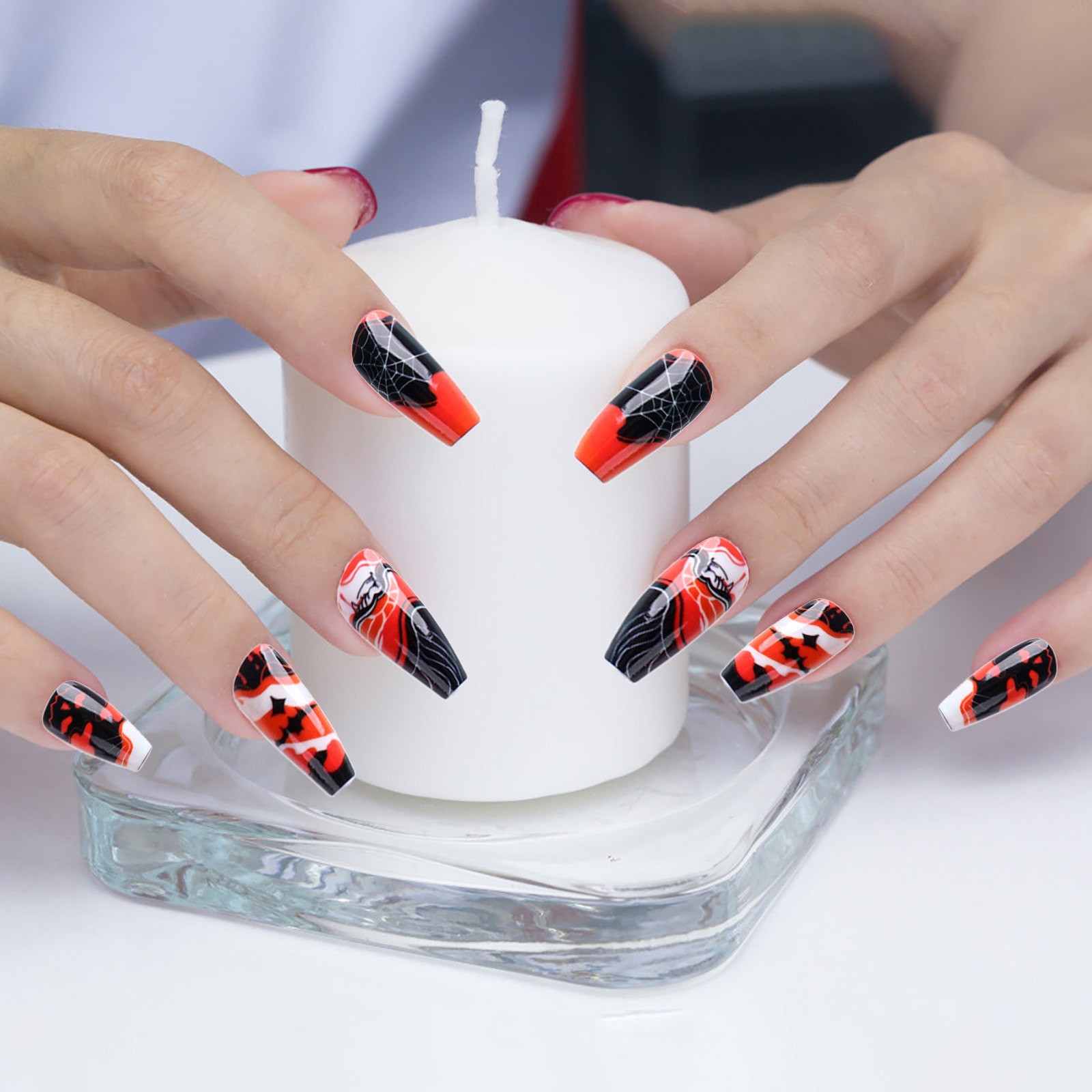 24pcs Extra Long Stiletto False Nail Detachable Halloween Style Nails Wearable Fake Nails Full Cover Nail Tips Press On Nails Gm Stickers Aliexpress