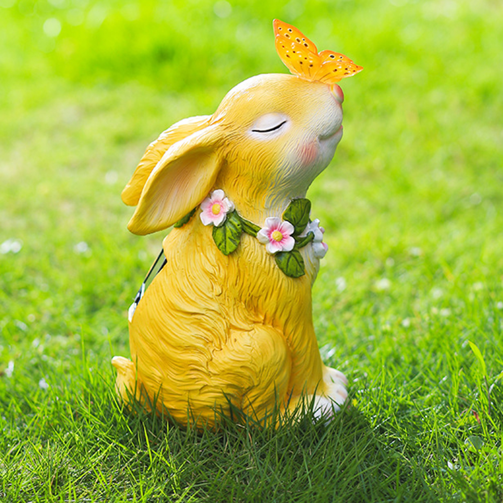 Garden Statue Solar LED Light Adorable Rabbit Figurine Sculpture Ornament for Outdoor Patio Yard Lawn