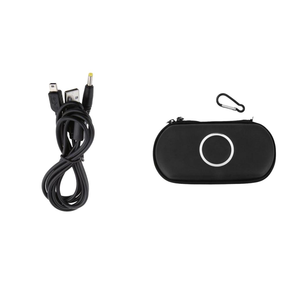 Game Carry Case W/Carabiner & USB Charging Cable for  PSP 1000/2000/3000