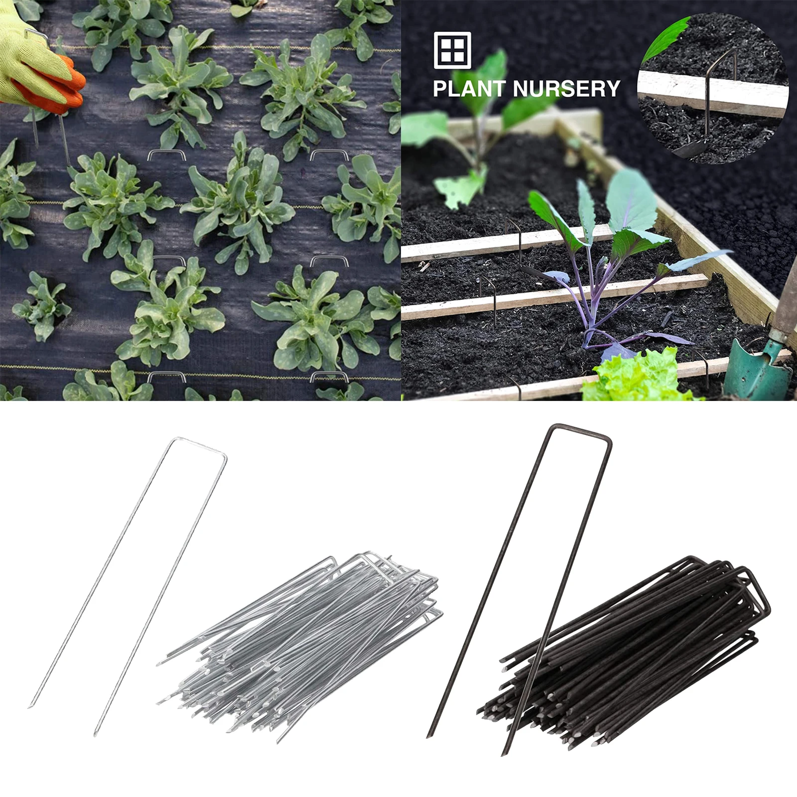 50 Packs Galvanised Steel Garden Stakes U-Shaped Fence Pegs for Artificial Grass Rust Proof Sod Pins Stakes