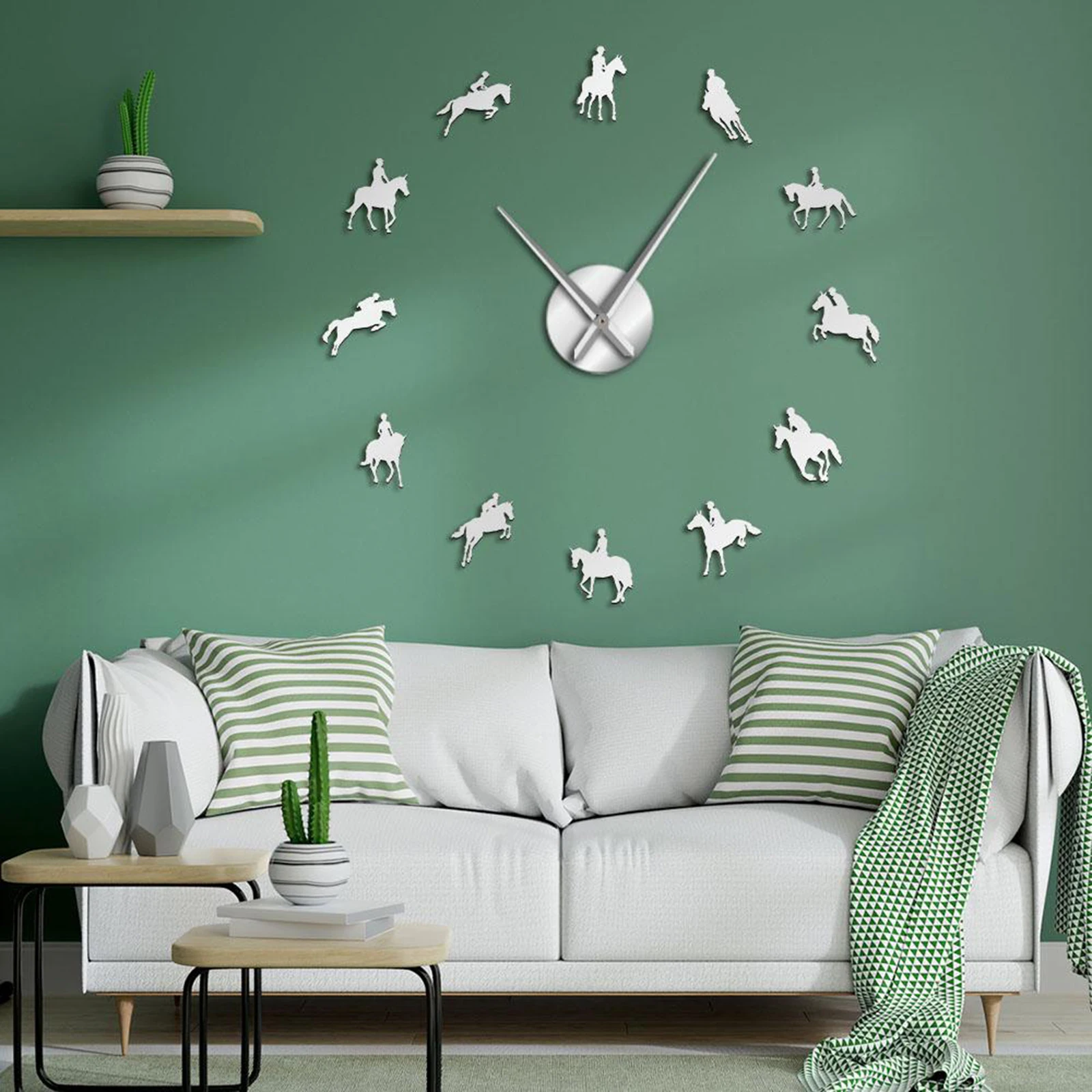 Wall Clock Stickers, DIY Frameless Modern 3D Mute Mirror Wall Clock for Home Office Decorations, Horse Pattern