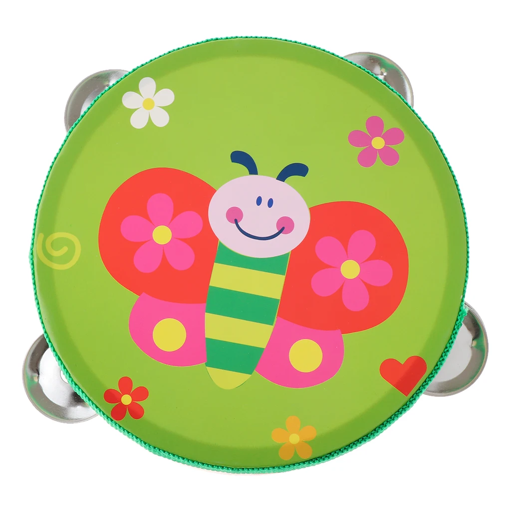 Tambourine Toy Animals Small Tambourine Drum for Kids Wood Tambourines Drum Bell Toy