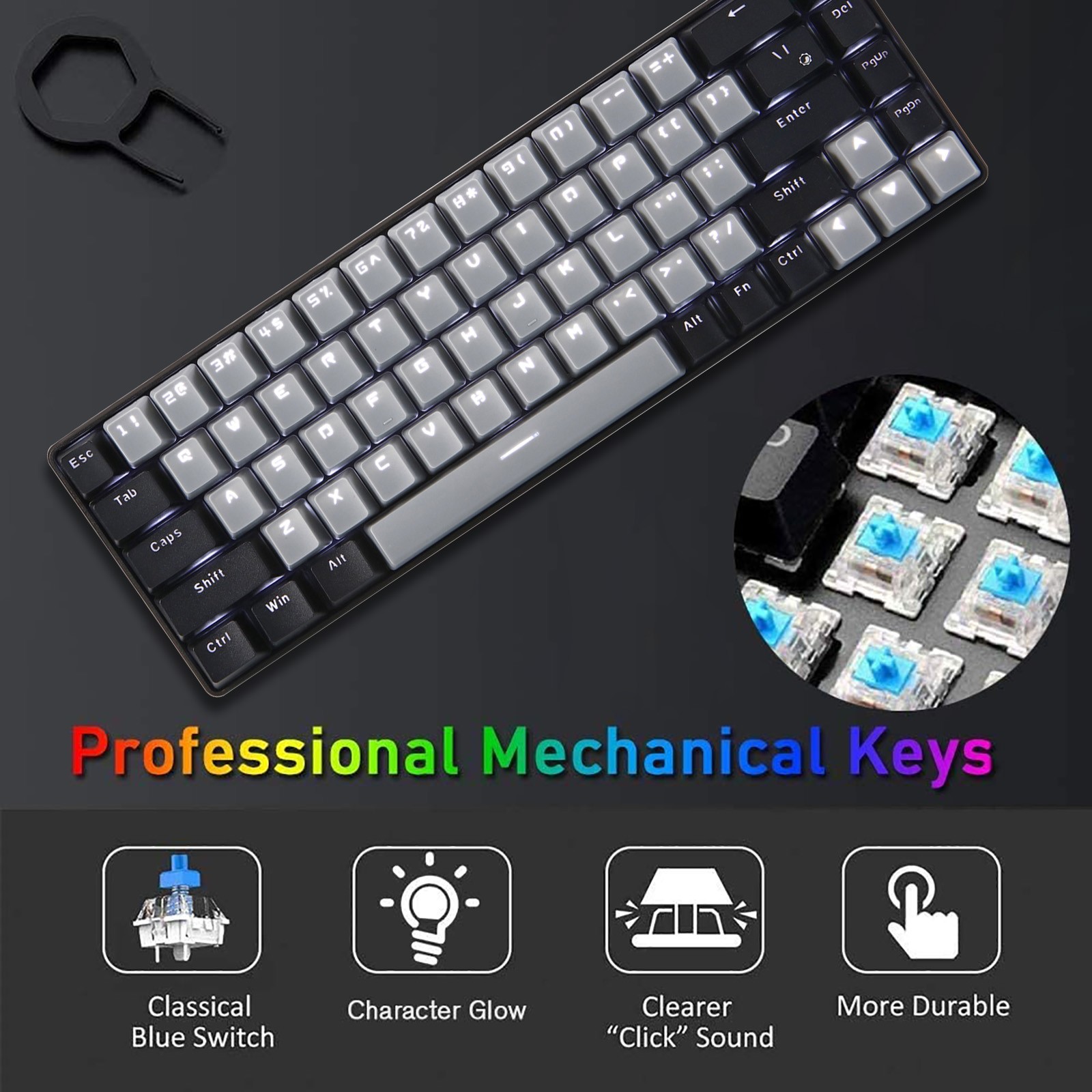 magicforce smart 82 tkl black frame white keycaps