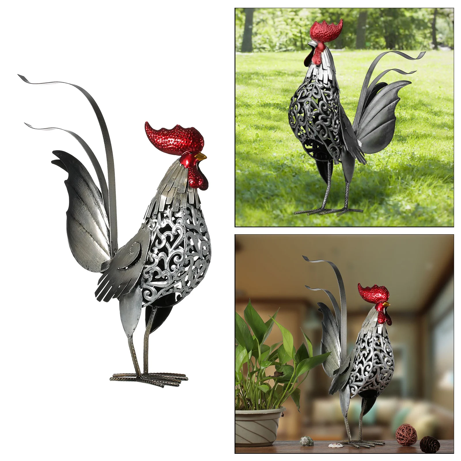 Iron Metal Figurine Rooster Sculpture Carved Iron Rooster Home Artwork Decor